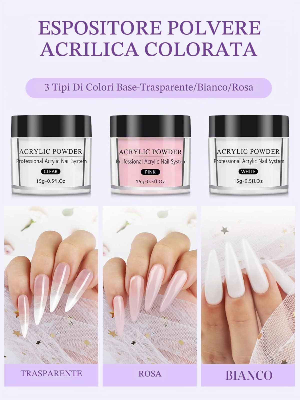 Yokilly Acrilico Per Unghie Kit,Polvere Acrilica Unghie Con Colori Rosa Bianco Trasparenti,100 Pezzi Unghie Finte Professionali In Acrilico Kit Ricostruzione Unghie(Bianco Chiaro Rosa-1)