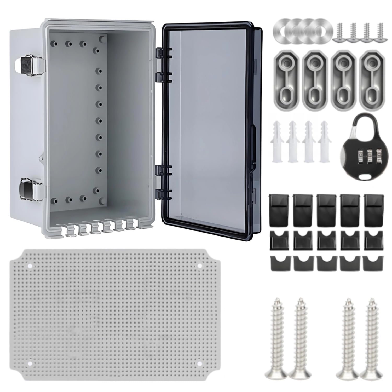 Scatola Elettrica da Esterno Impermeabile in Plastica ABS（290 * 190 * 140MM）Quadro Elettrico Esterno IP66, con Piastra di Base, Blocco Password, per Uso Interno ed Esterno