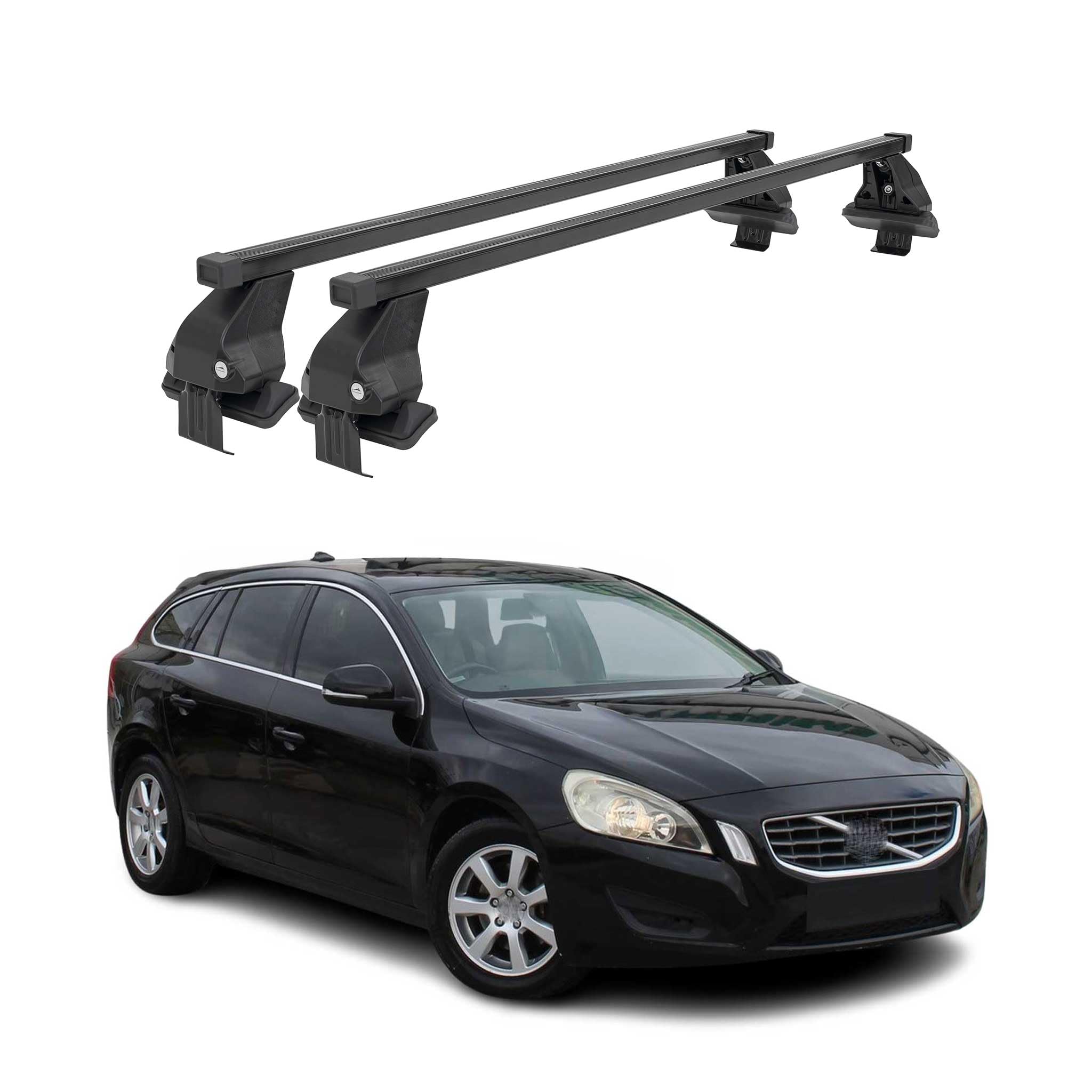 Barres de toit - Compatible avec Volvo V60 2010-2013 - Porte-vélos - Coffre de toit - Pièces de toit - Acier de qualité supérieure - Noir - 2 TLG 50 kg