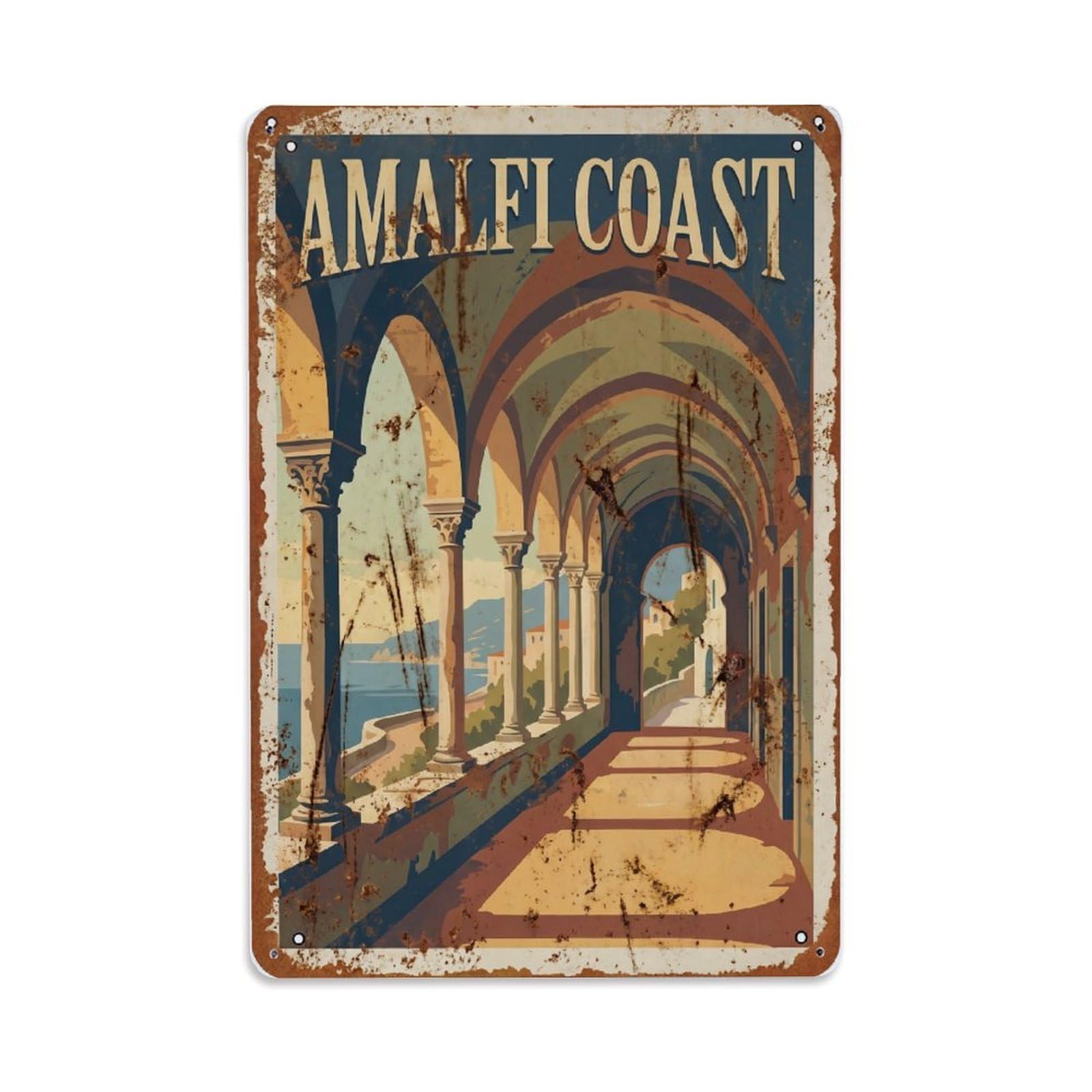 Vintage Travel Colonnade Italy Arched 1 Metal Tin Sign Plaque Wall Decor for Cafe, Club Bar, Office, Home Garden Metal Poster 8x12Inch