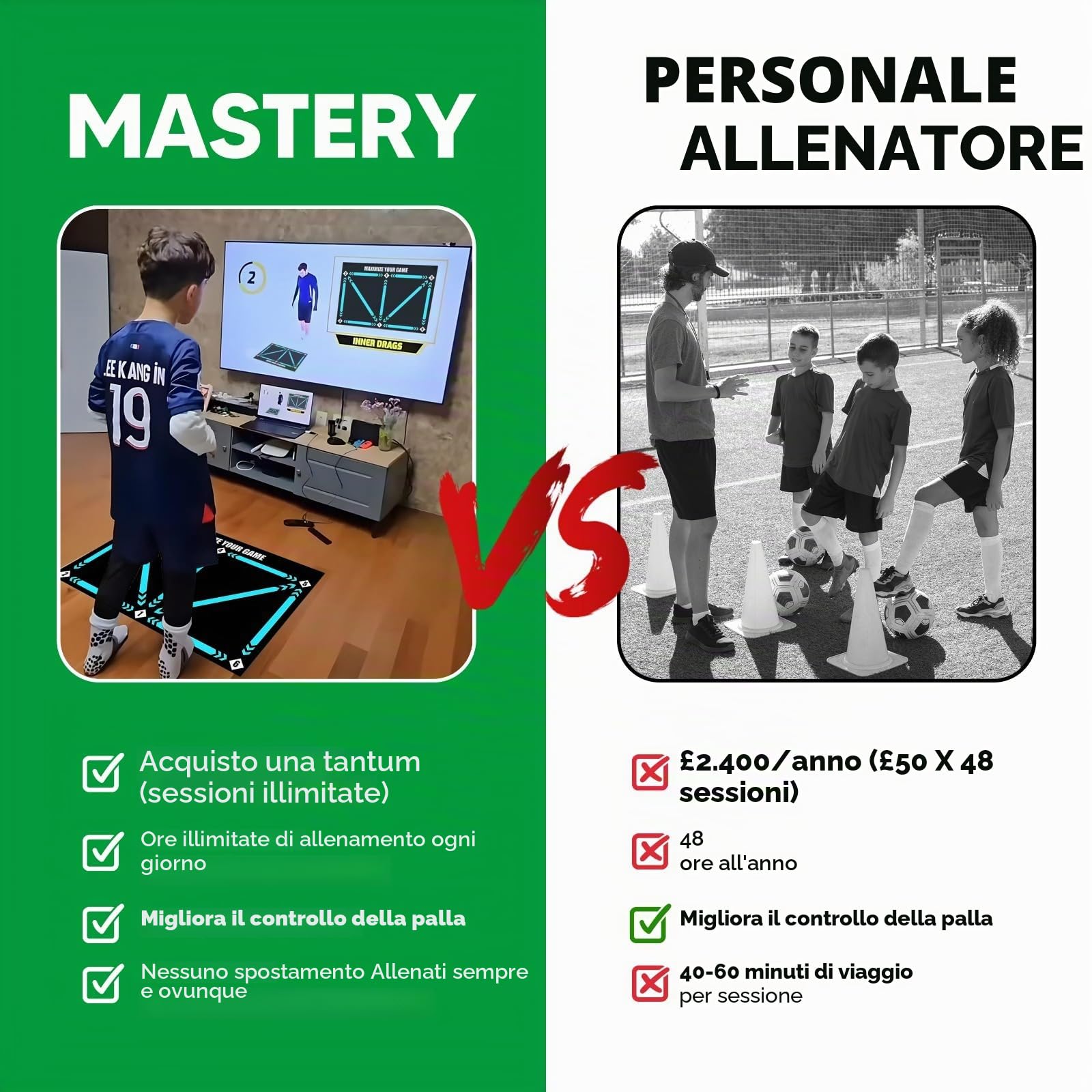 Tappetino da allenamento da calcio con app Mastery - Soccer Mastery Skills XL 90 x 60 cm, regalo per ragazzi | Controllo della palla da dribbling professionale e giochi di sollievo dallo stress per