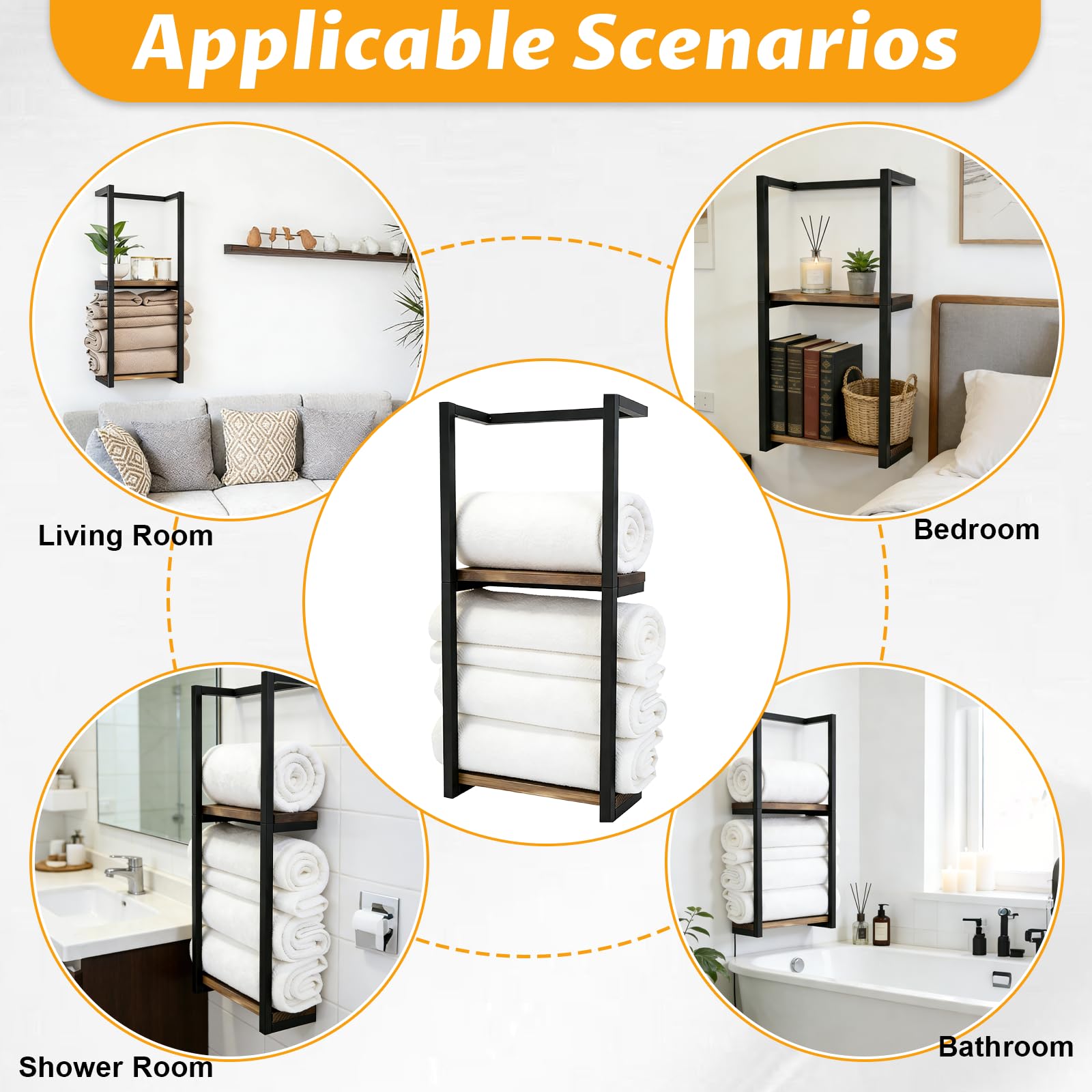 Toallero de Pared con Estante,Toallero de Baño Estante de Baño