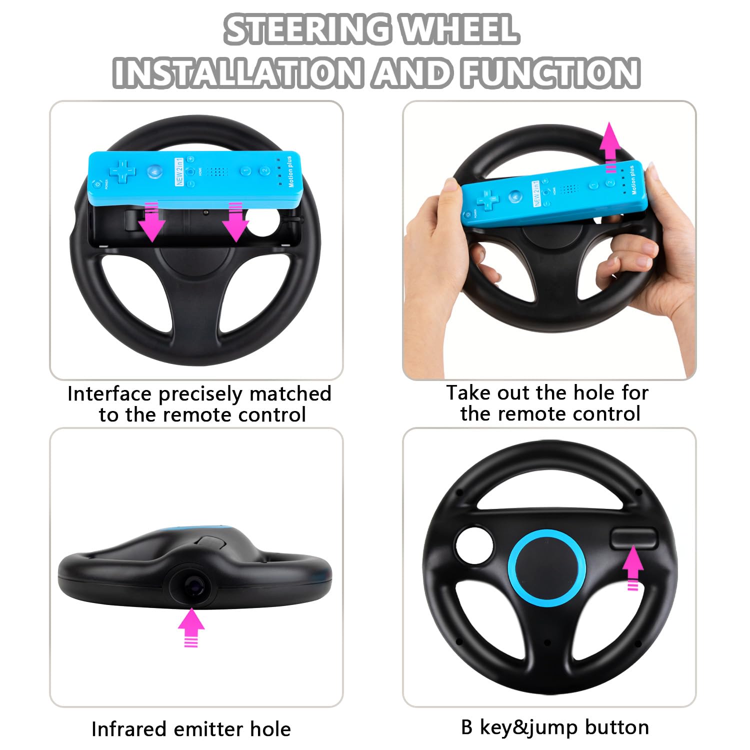 LongLongJin 2 Racing wii Steering Wheels And 2 wii Zapper Gun controller Premium Wii Accessories, Compatible With Nintendo Wii U Remote and Nunchuck Games(Black) - Image 2