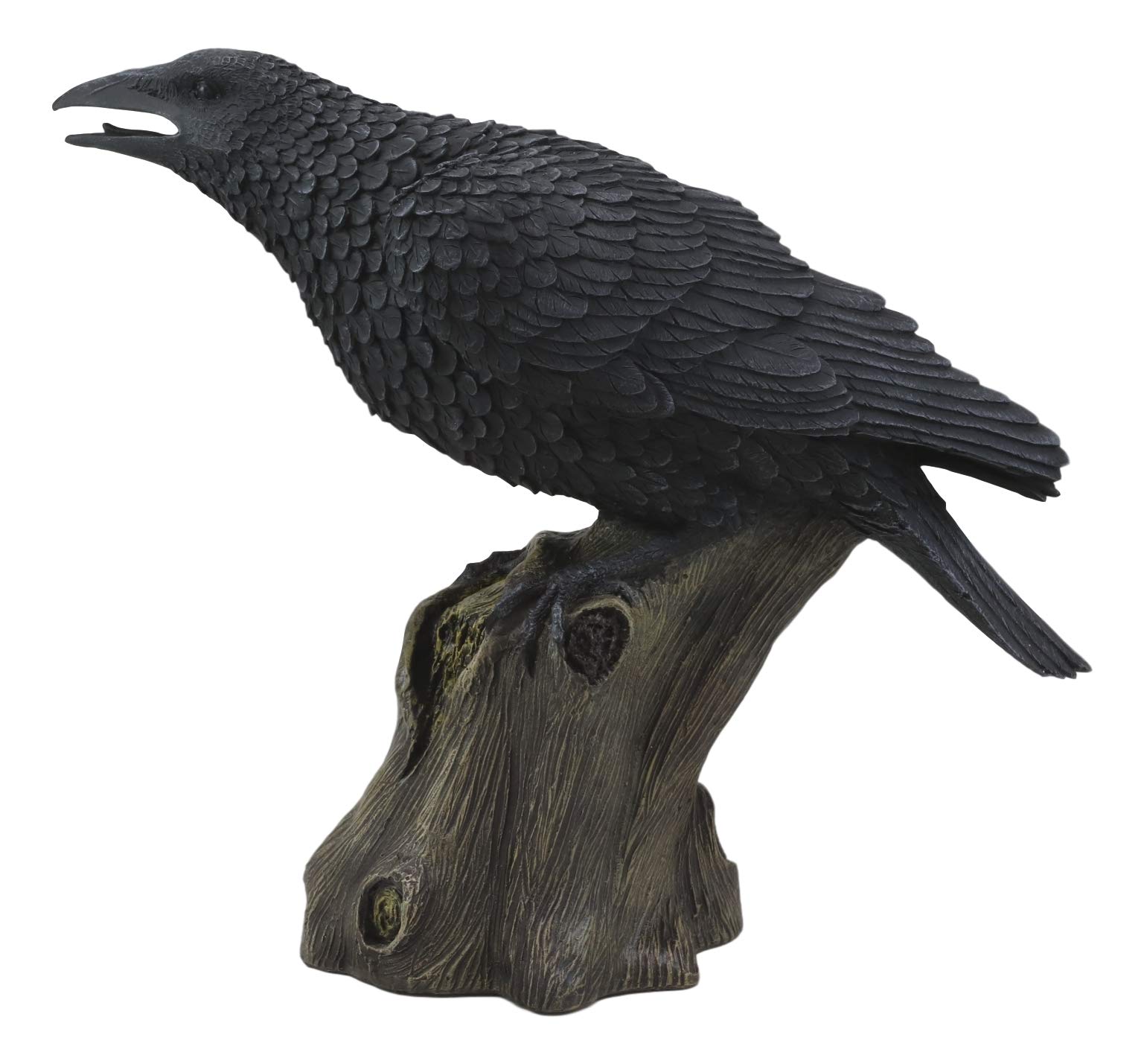 Ebros Gift Large 14" Long Gothic Raven Crow Perching On Tree Stump Statue Scavenger Bird Figurine Ossuary Macabre Fantasy Halloween Decor Gallery