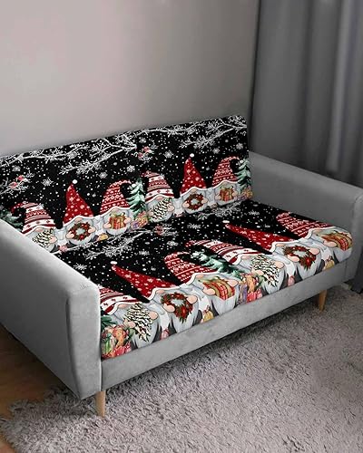 Miniatura 3 de Fundas de cojín elásticas negras para sofá de Navidad, seccional/individual/L/T, funda protectora para muebles con parte inferior elástica, gnomos