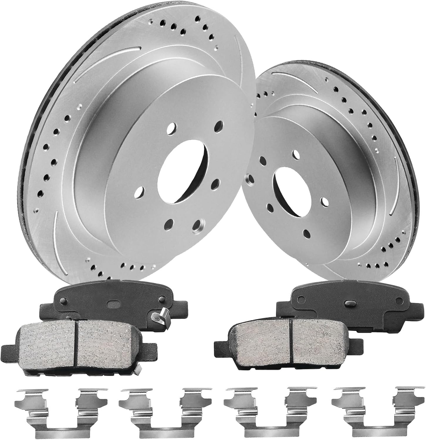 Rear Brake Pads and Rotors Kit for Pathfinder [ 2013-2020 ], Geomet Coated Brake Kit, Drilled and Slotted Brake Rotors Pads [ 12.1in ], Automotive Replacement Brake Kits 31348 D1288