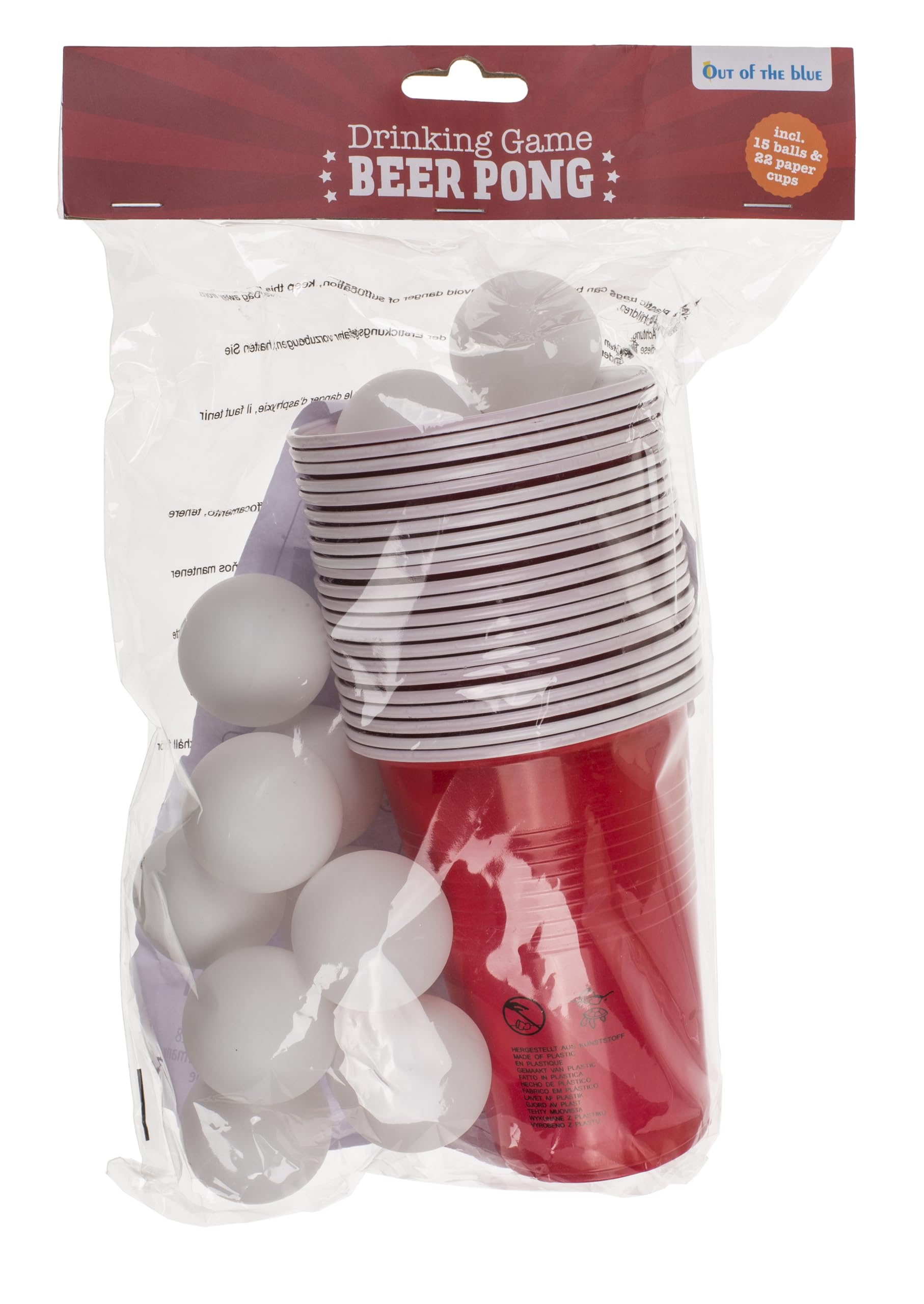 Out of the blue Gioco da Bere/Beer Pong / 15 Palline e 22 Bicchieri da 550 ml/Materiale: plastica