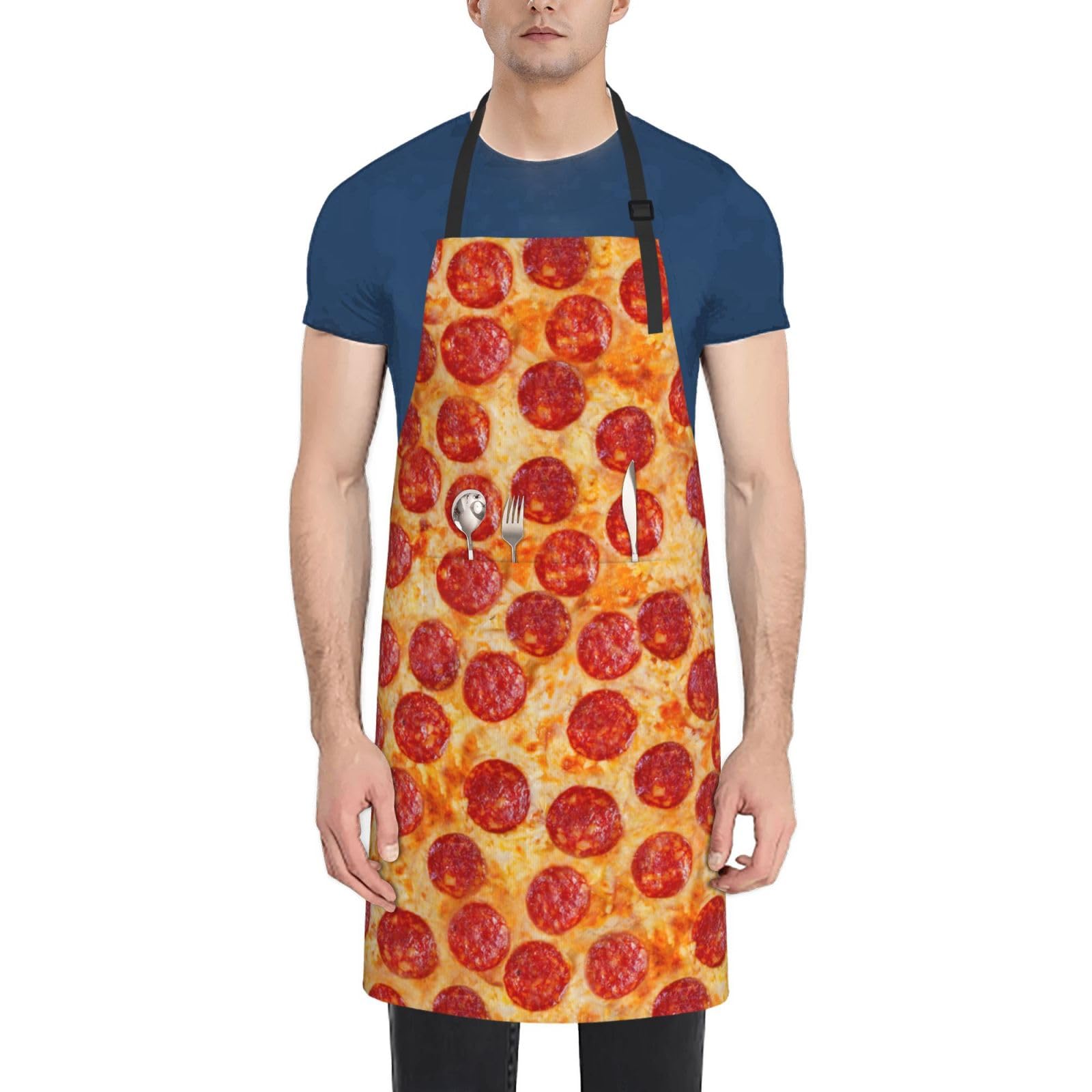 Selhymy Funny Apron for Men Women Adjustable Pepperoni Pizza Aprons Home Kitchen Cooking Aprons with 2 Pockets - 33x28 inch