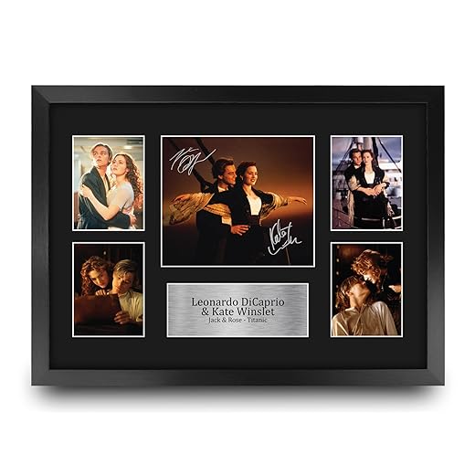 HWC Trading Leonardo DiCaprio & Kate Winslet Titanic Rose & Jack 16 x 12 inch (A3) Printed Gifts Signed Autograph Picture for Movie Memorabilia Fans - 16" x 12" Framed