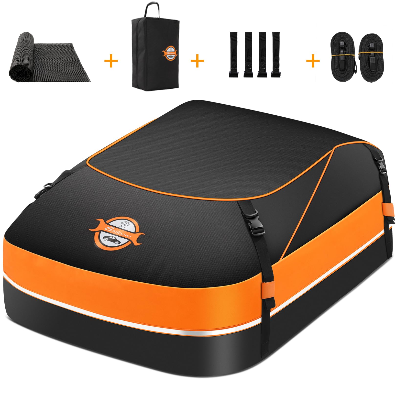 Sailnovo Cofre Techo Coche 595L - Bolsa Impermeable Plegable 1000D PVC con 8 Correas, 6 Ganchos para Puerta Y Alfombrilla Antideslizante, para Coche con/Sin Barras Portaequipajes, Viajes Y Transporte — view 10