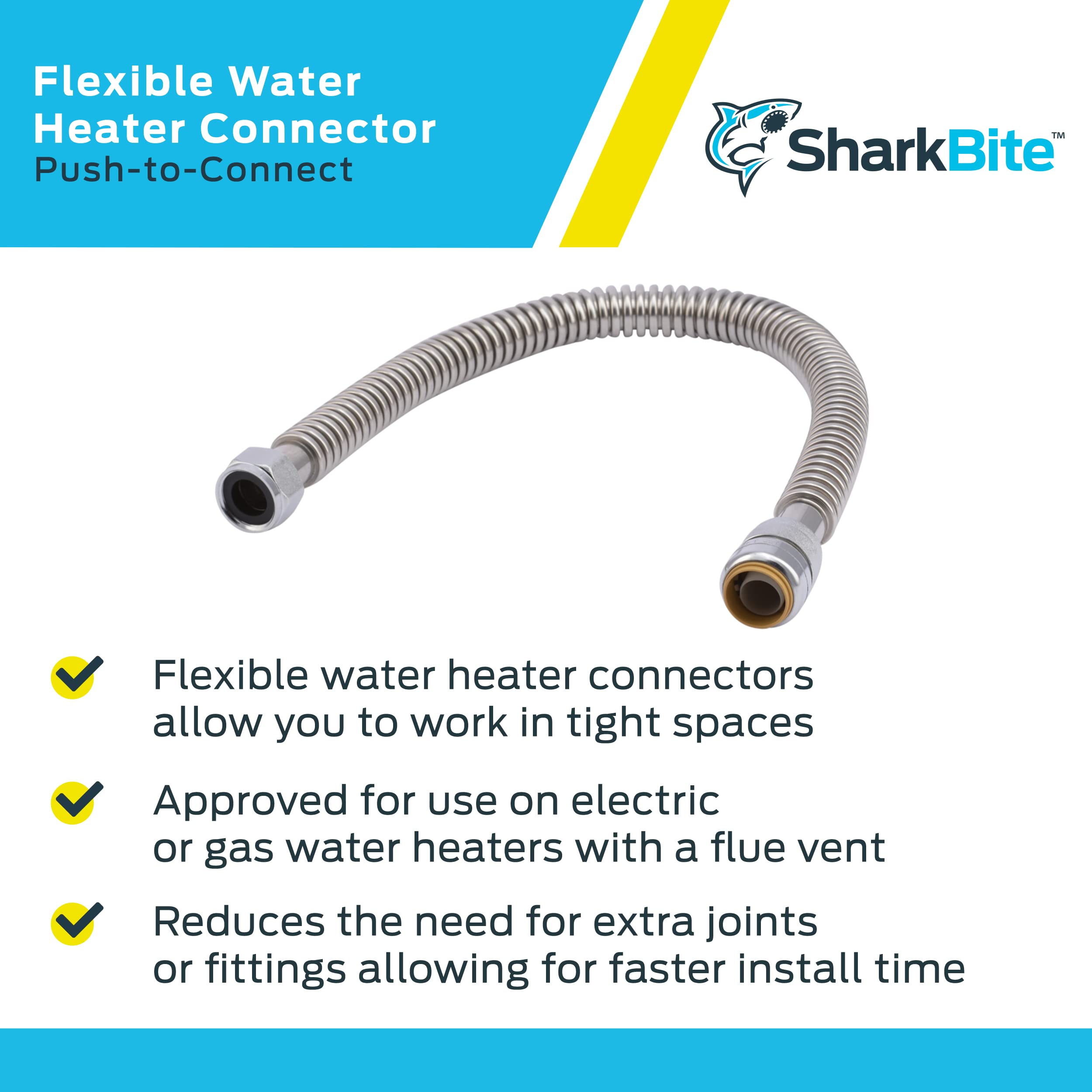 Sharkbite SS3088FLEX24LF Corrugated Stainless Steel Water Heater Connector,  3/4- Inch SB x 3/4-Inch FIP x 24- Inch : Amazon.ca: Tools u0026 Home Improvement