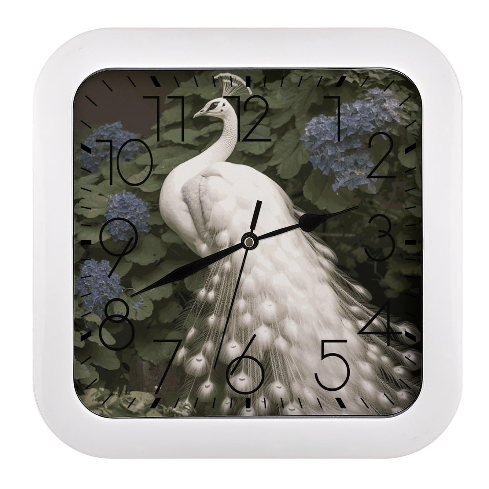FekiLoot White Peacock Wall Clock 10.2" Modern Farmhouse Square Clocks Silent No Ticking, Wall Art and Timepiece Clock for Shelf Table Mantel Or Bedside Clocks