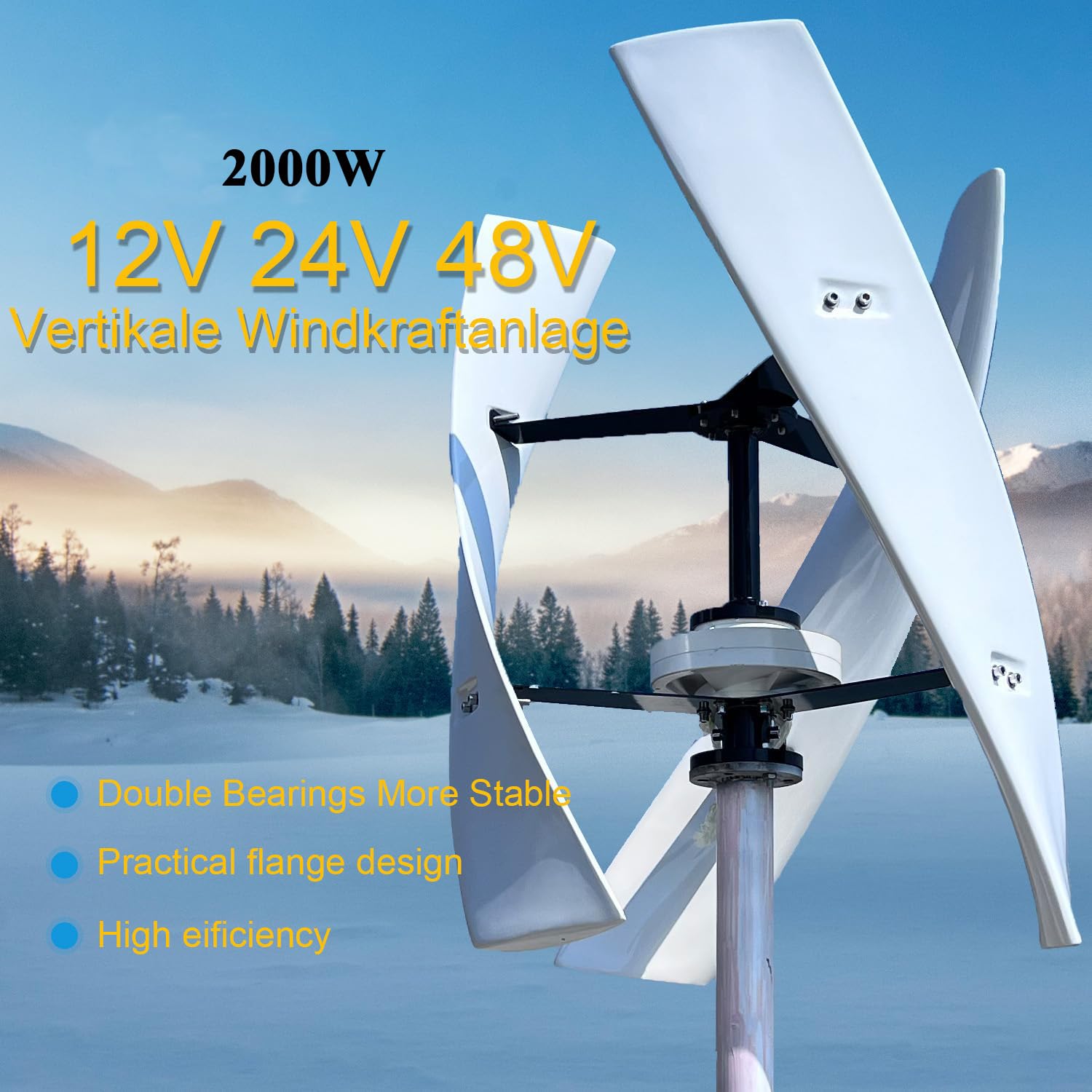 Turbina eólica vertical de 800W 12V/24V/48V con imán permanente, generador eólico con levitación magnética y controlador MPPT, sistema eólico silencioso para uso doméstico (12, Voltios)