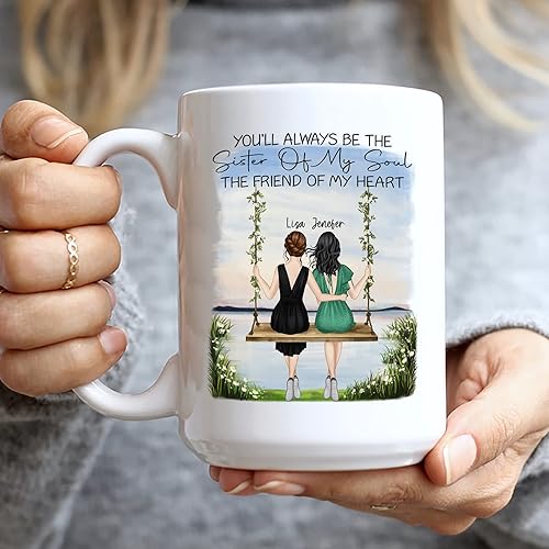 Miniatura 3 de Tazas de café personalizadas con texto en inglés "You're Be The Sister Of My Soul The Friend Of My Heart" para mujeres, taza blanca de 11 onzas, 15