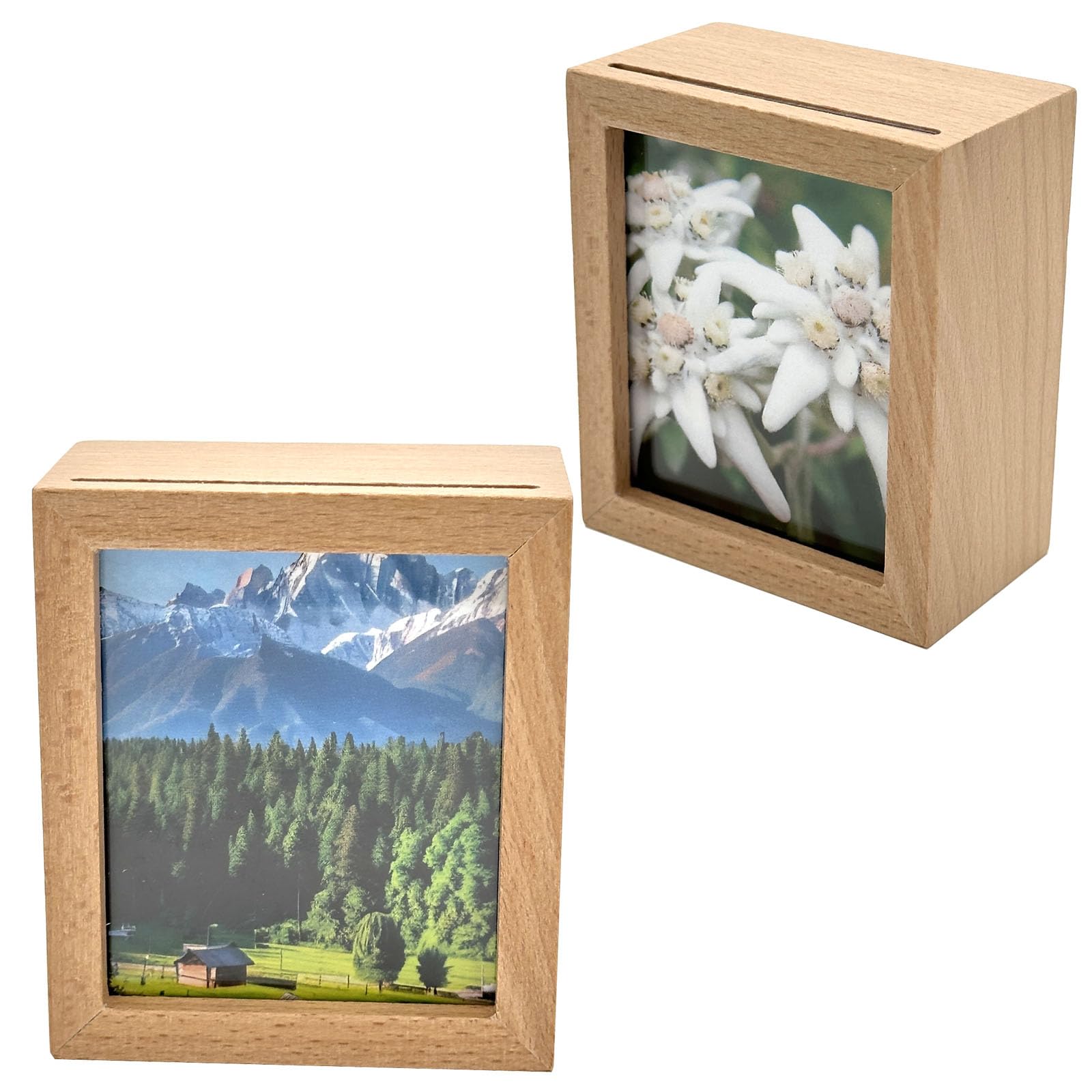 Pursuestar Edelweiss Wind Up Music Box, Solid Wood Mini Photo Frame Musical Box Picture Holder for Tabletop or Desktop Display, Gift for Christmas/Birthday/Valentine's Day/Mother's Day