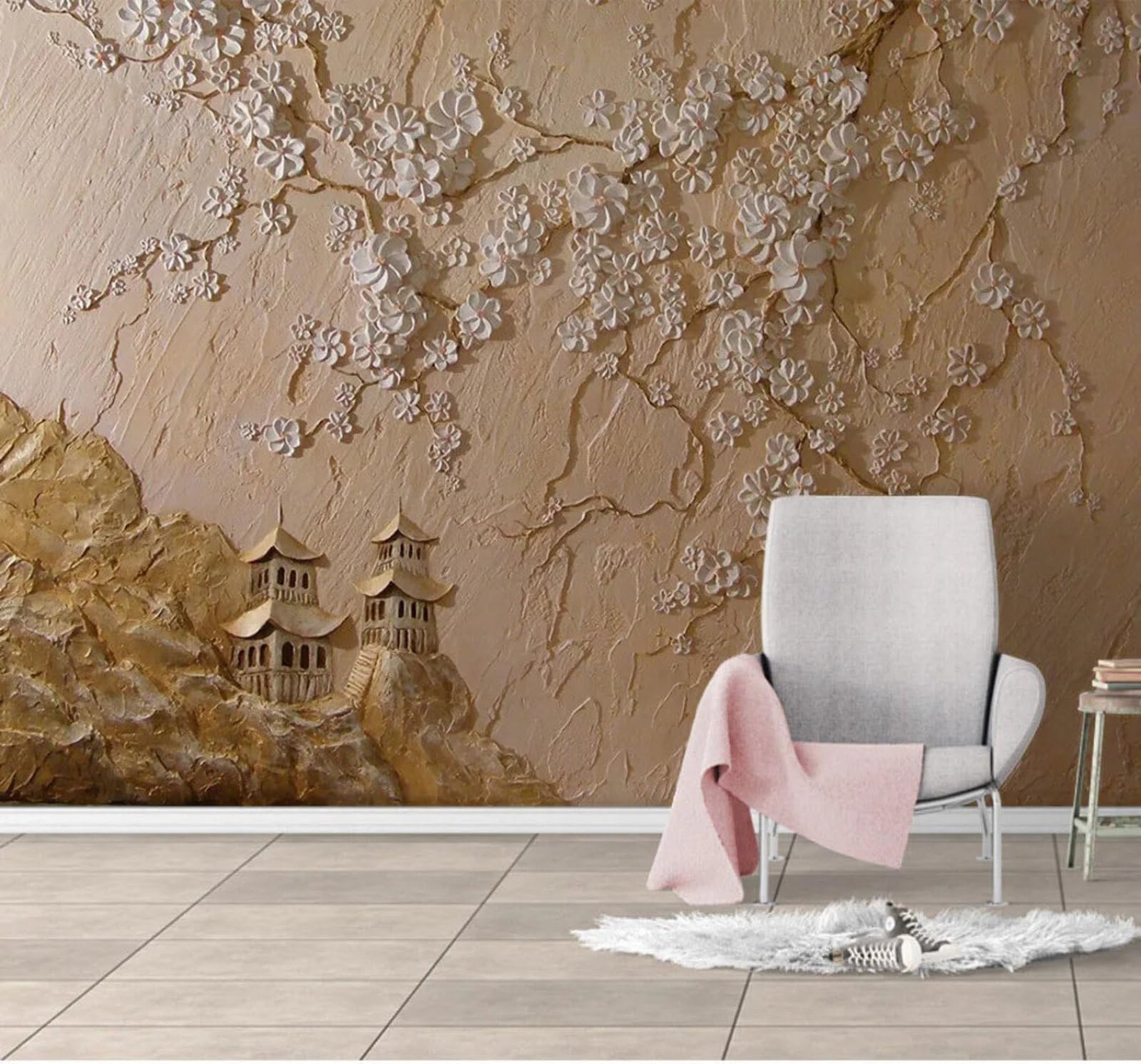 Wallpaper-3D-Xlm 250Cm×170Cm(B×H) Three Dimensional Relief Abstract Flowers Art 3D Wallpaper Easy Install Feature Office Living Room Sofa Bedroom Tv Background Wall Decoration-250Cm×170Cm