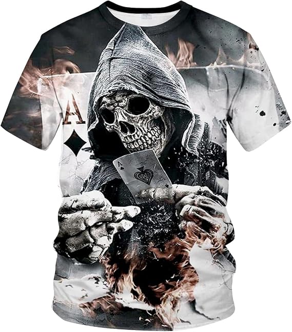 Men's Black and White Skull Shirt 3D Printing Short Sleeve T-Shirt
