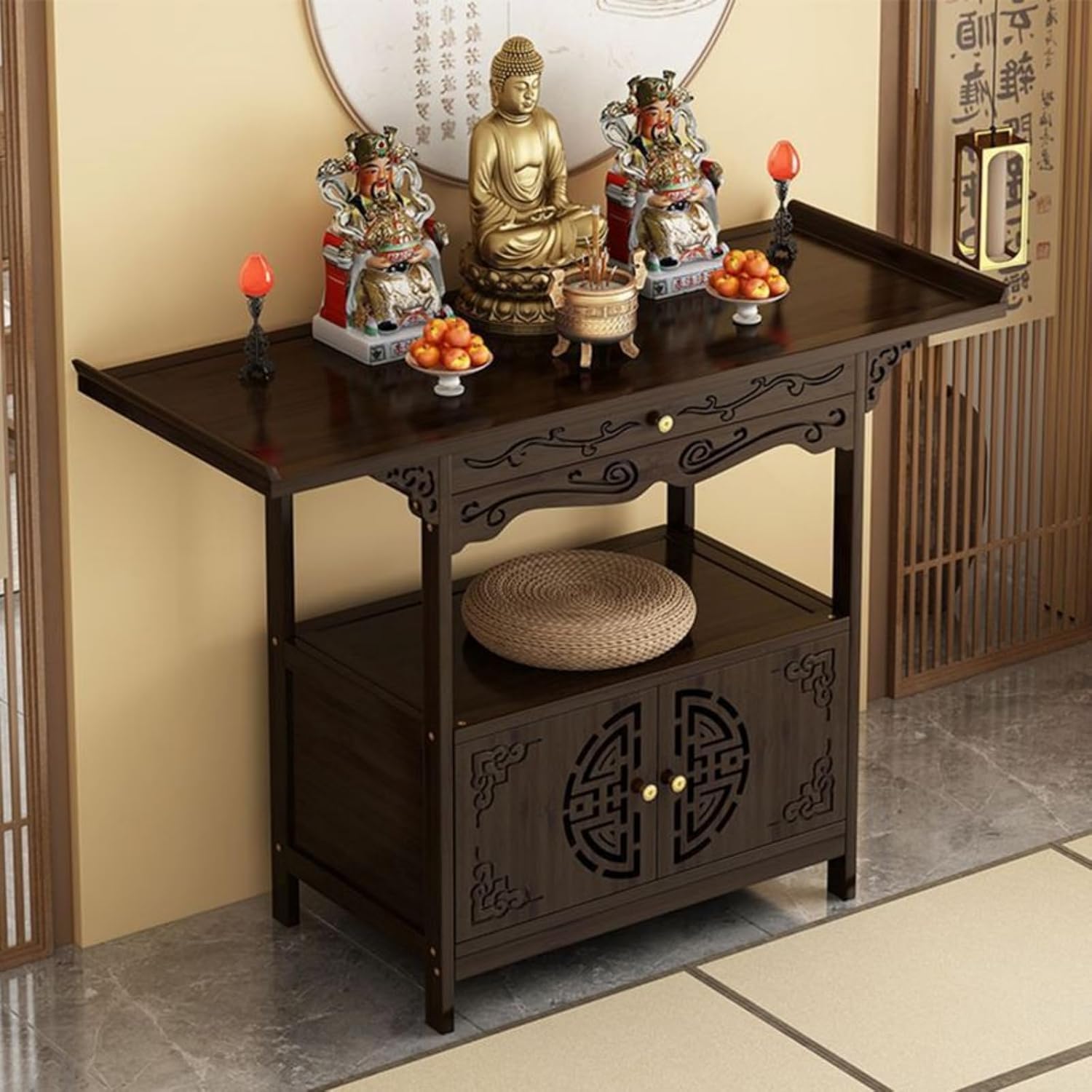 Shrine Altar, Prayer Table, Personal Shrine Altar Table, Chinese Cabinet Pedestal Offering Table,Altar Table with Storage, for Living Room, Study Room (47.2×15.75×39.4in)