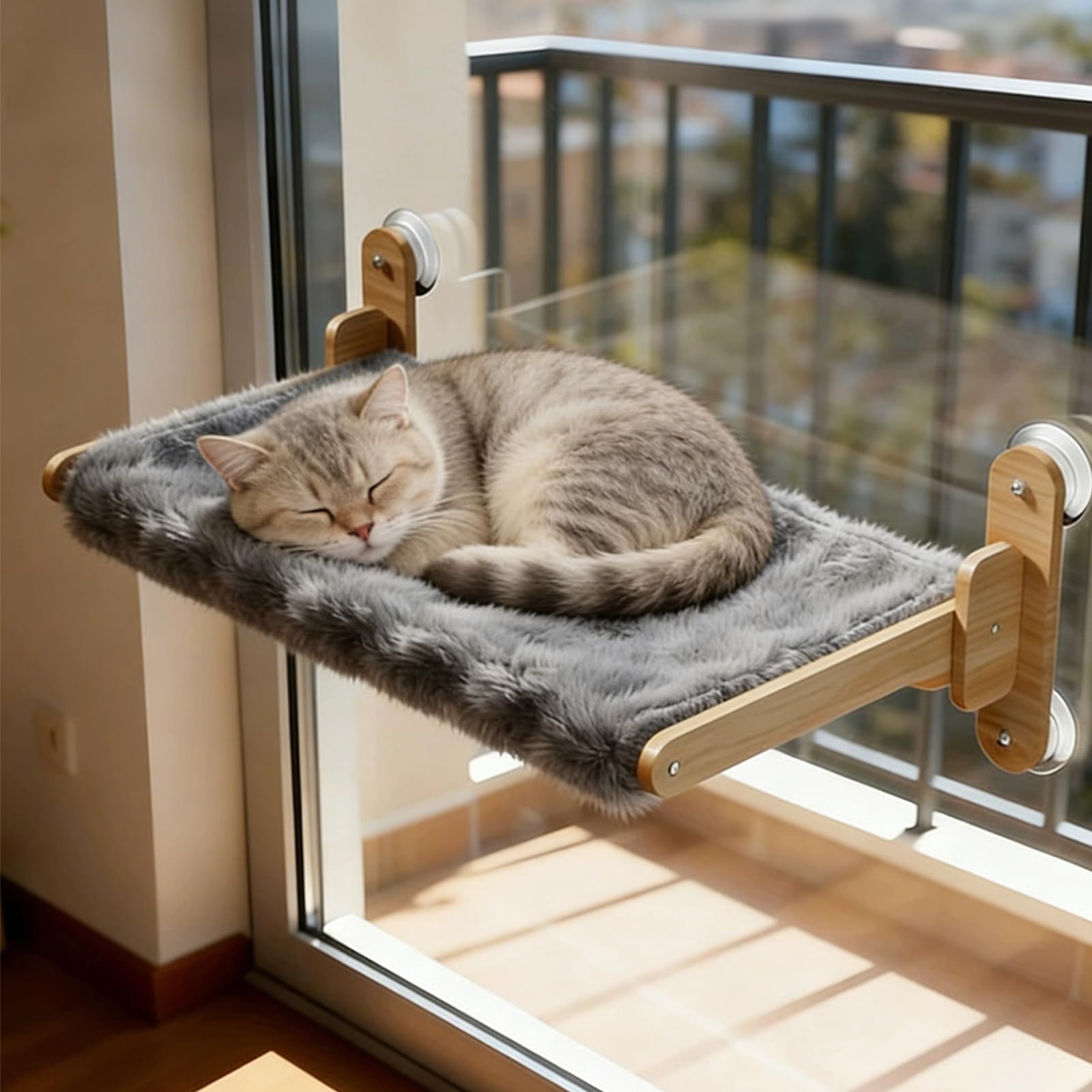 Katzenbett Fenster, Katzen Hängematte Fenster mit 4 Starkes Saugnäpfe, Leicht zu Reinigen Katzen Fensterliege, Fensterbank Katzenliege für Zuhause und Büro, bis 20 kg (C-grau, S)
