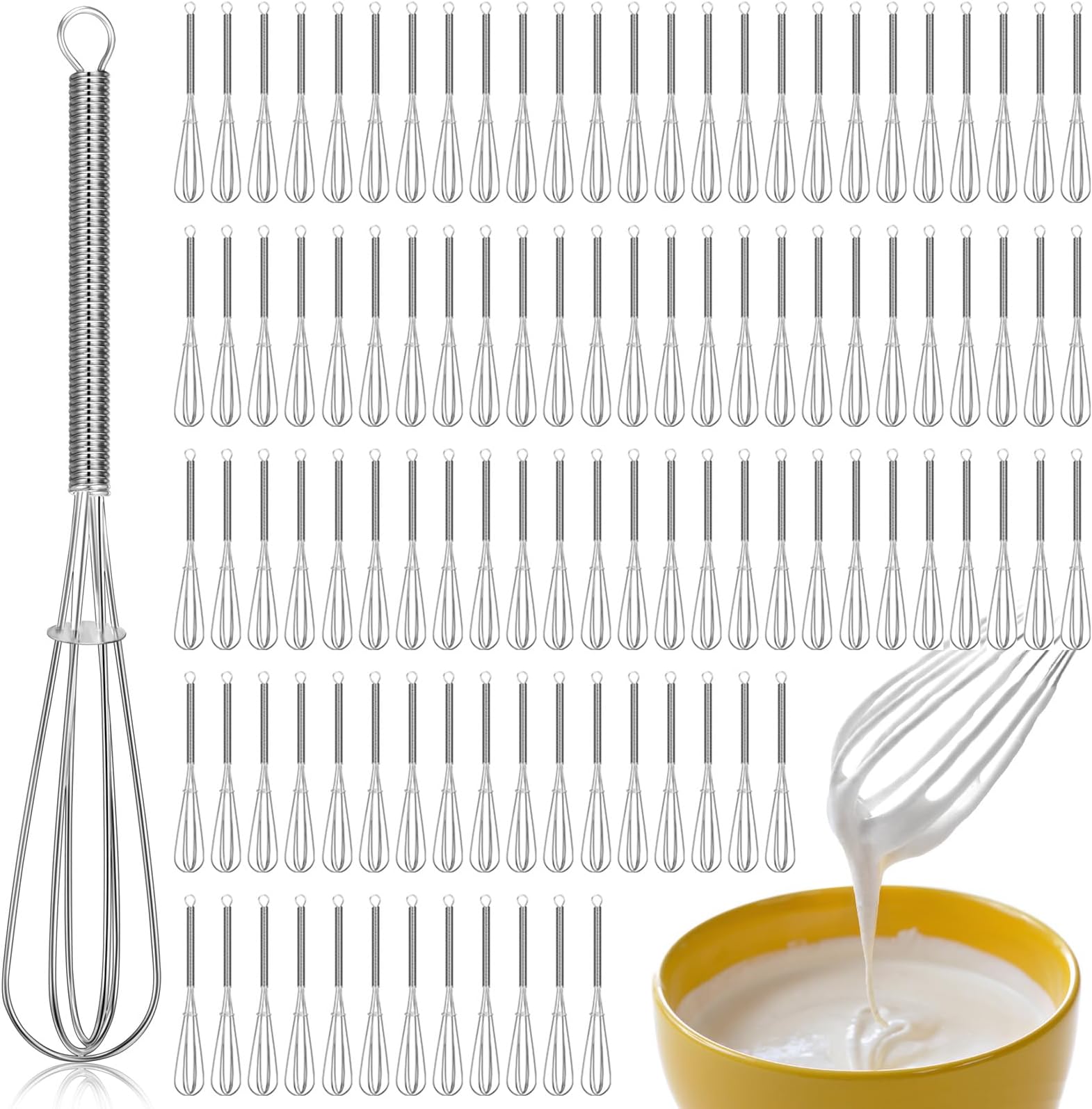 100 Pcs 6 Inch Mini Whisk Bulk Small Whisks for Cooking 304 Stainless Steel Tiny Whisk for Baking, Whipping, Beating Eggs, Mixing Sauces, Blending Ingredients