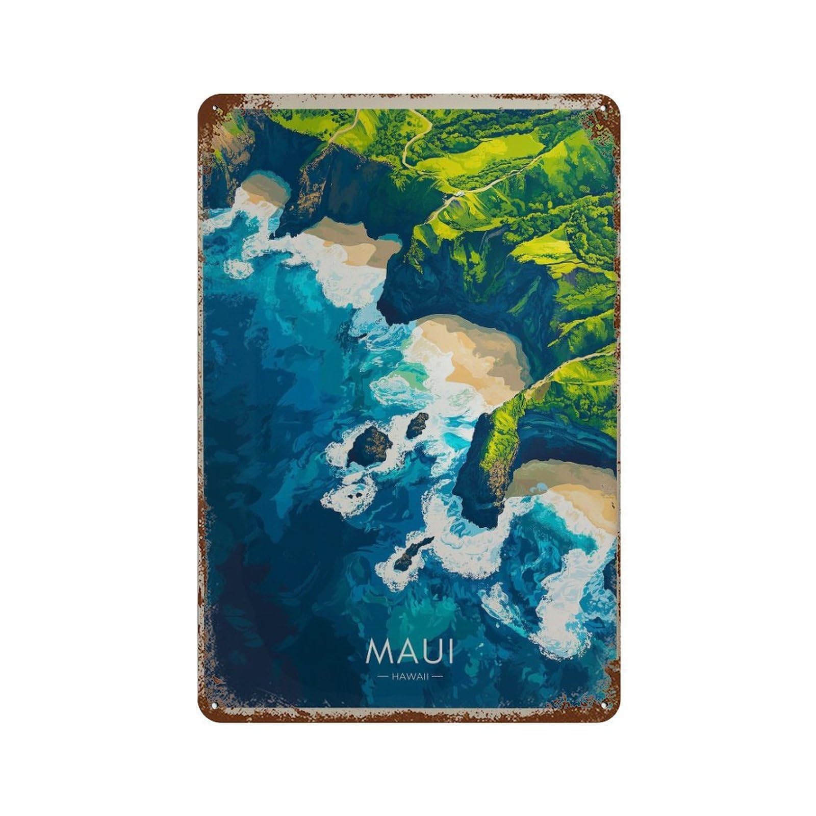 xiaoxiaoshen Maui Hawaii Travel Pacific Ocean Wall Decor Art Metal Tin Poster Modern Home Decor Art Home Bar Shop Decorations Vintage Sign 30x20cm