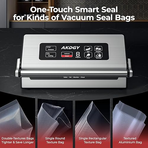 Miniatura 8 de Máquina selladora al vacío de 95 Kpa, selladora al vacío de alimentos comerciales mejorada, funciones 14 en 1 y doble sellado térmico, acero