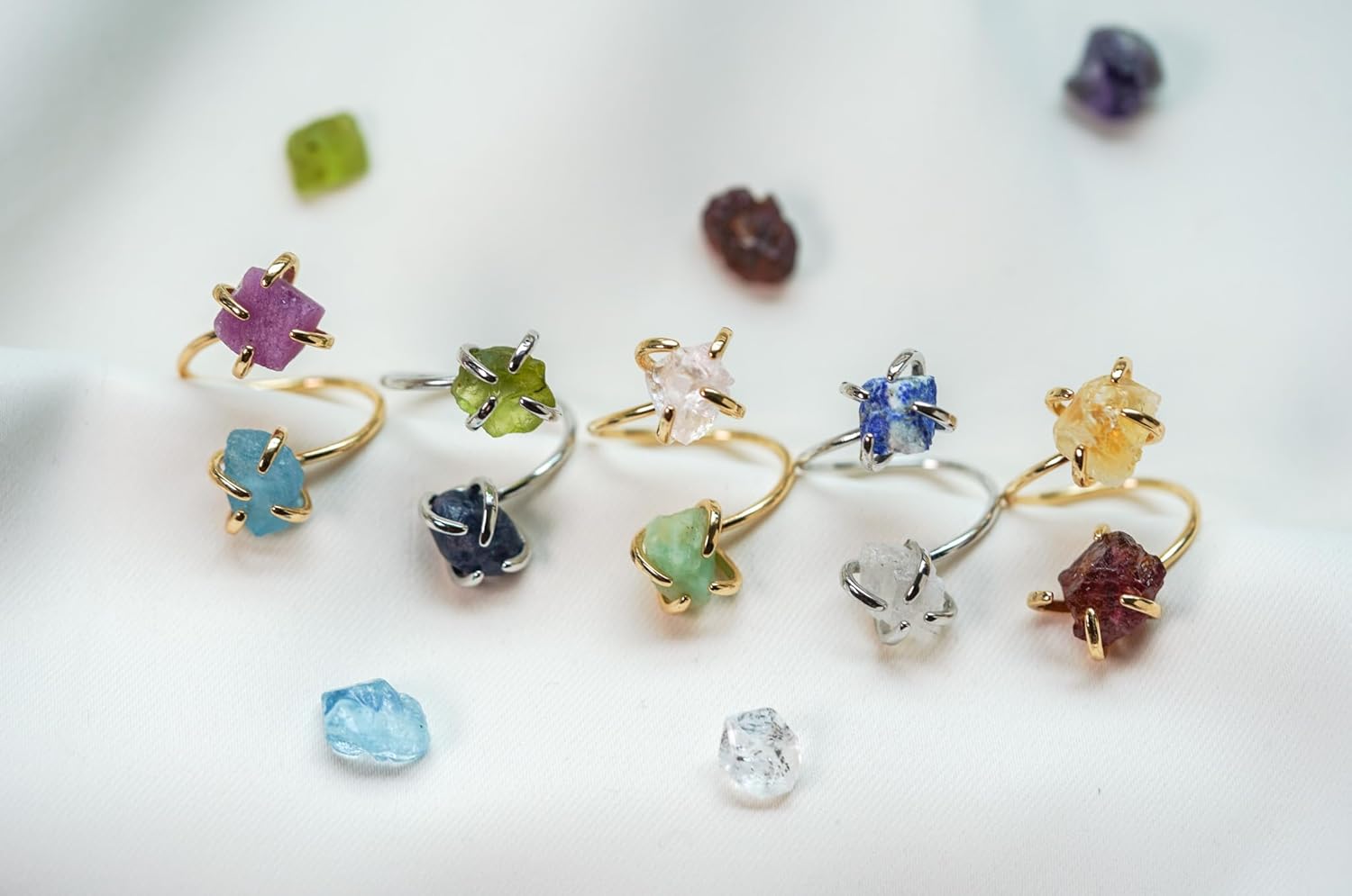 Personalized Gemstone Stacking Rings, Raw Gemstone Ring for Women, Unique Gifts for Her, Gold Plated Rings, Adjustable Statement Rings, Raw Crystal Rings, Customizable Rings