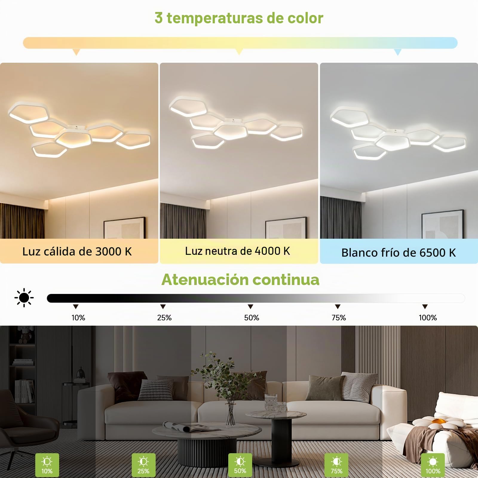 OTREN Lámpara Techo Regulable con Mando a Distancia, 88 cm 58W, 3000K-6500K, Luz Nocturna, Temporizador y Función Memoria,Plafón LED Moderna para Salón, Dormitorio, Cocina