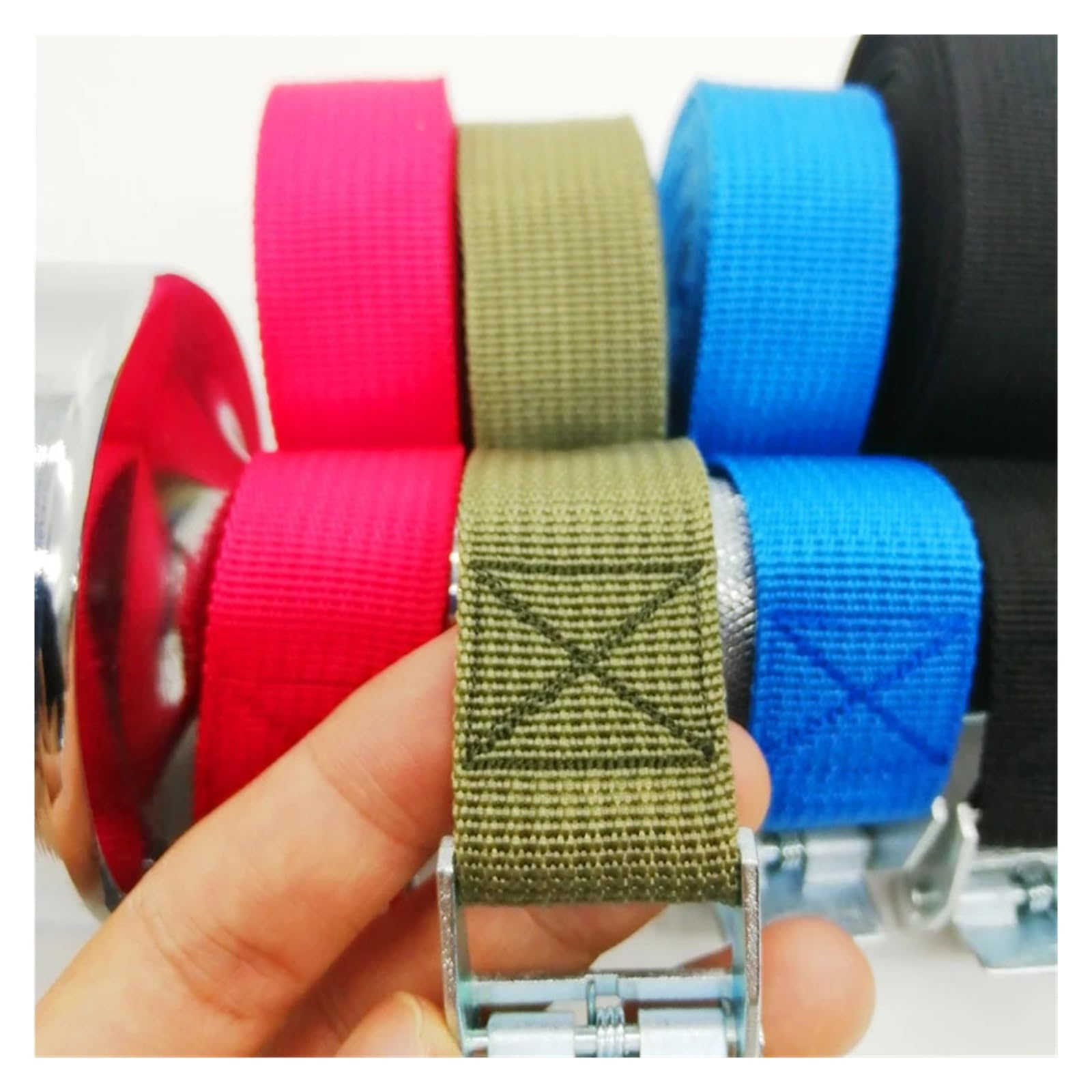 mocowanie, 3 Pasy ładunkowe z klamrą Pas mocujący do motocykla, samochodu, roweru, metalowej liny holowniczej Mocny pas grzechotką(1x Gray)