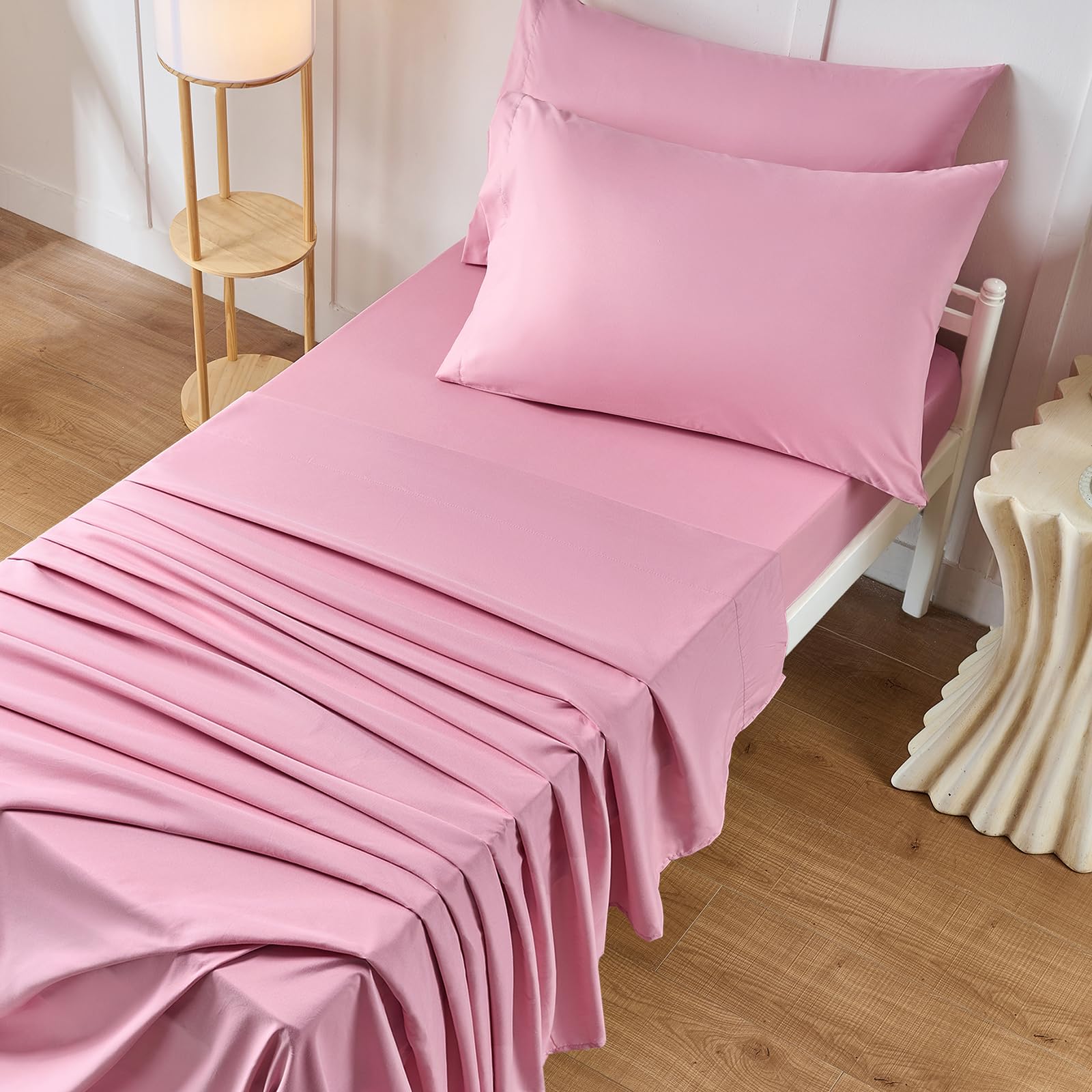 VACVELT 4PCS Cot Sheets 31 x 75 Inch Pink Cot Fitted Sheet Ultra Soft and Breathable Microfiber Bed