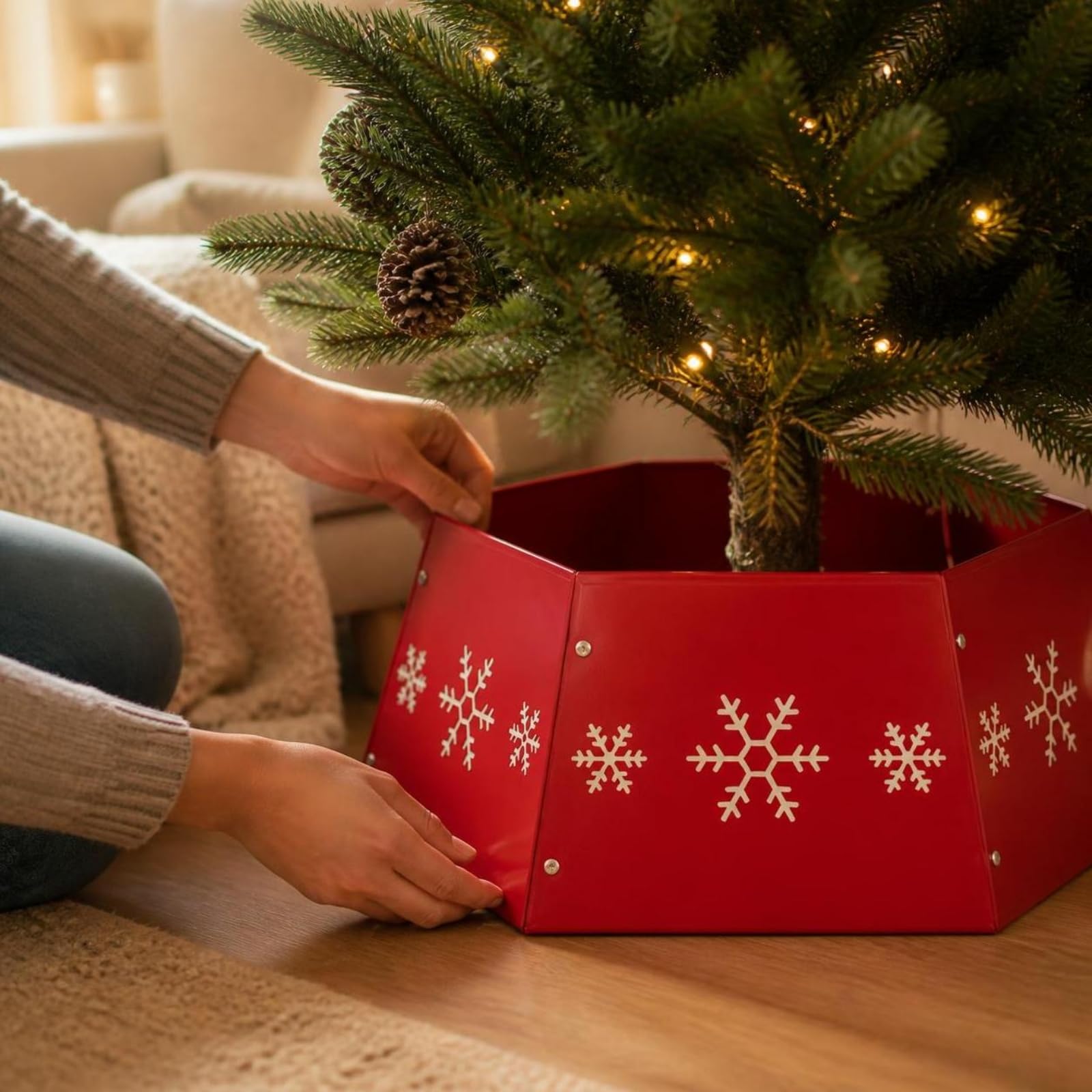 Milageto Gonna per Albero di Natale | Struttura Esagonale a Pannelli, Copertura Base Albero di Natale con cristallo ghiaccio, per Soggiorno, Casa