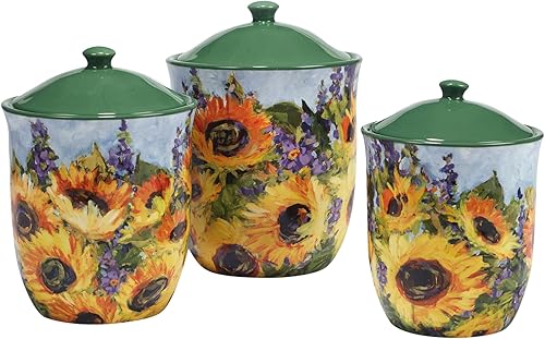 Certified International Juego de recipientes de 3 piezas de ramo de girasol; 54 onzas, 72 onzas, 104 onzas.