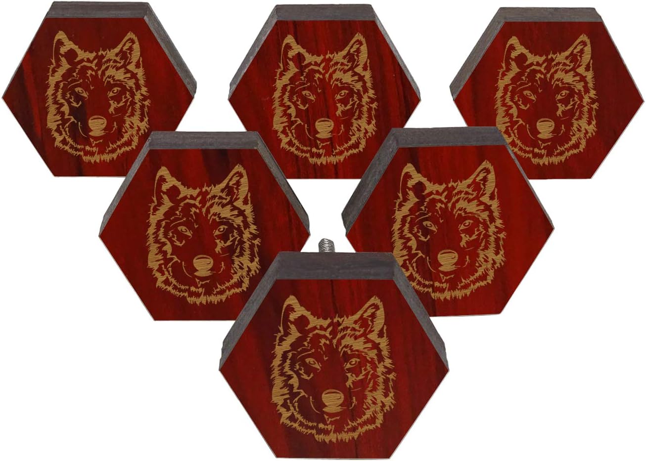 White Wolf Animal Engraved Wooden Wardrobe Knobs Cabinet Drawer Pull 10 Pcs