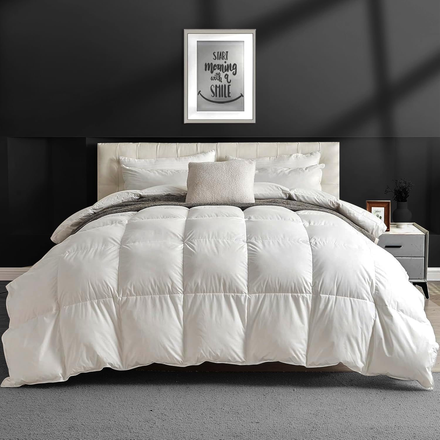 APSMILE Light Feather Down Fibers Comforter Queen Size, All Seasons White Ultra Soft Duvet Insert, Filled with Feather and Down Fibers Duvet, with Soft Cotton Blend Cover 90×90 inches