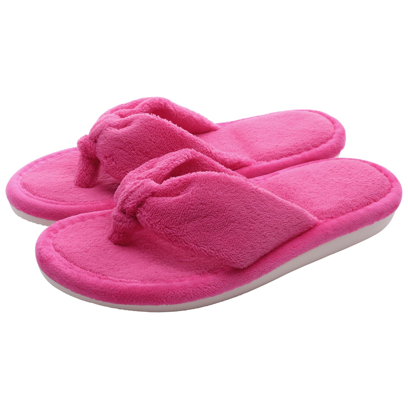 GIJMZY Women Home Slippers Open Toes Cozy Fur Flip-flops Winter Indoor Flat Bottom Cloud Slipper Comfortable Shoes(Rose Red,34-35)