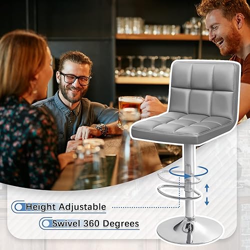 Miniatura 7 de Homall Taburetes de bar modernos de piel sintética, ajustables, giratorios, hidráulicos sin brazos, taburete de bar cuadrado de altura extra con