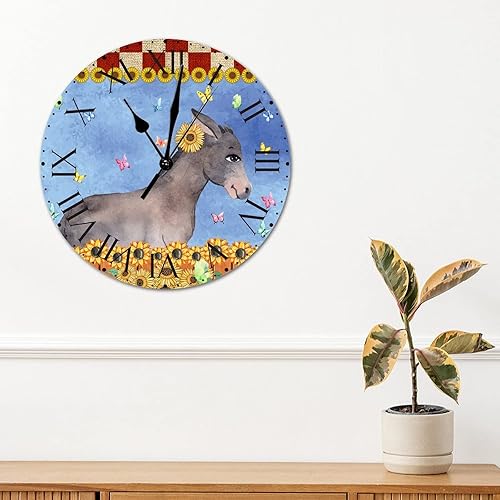 Miniatura 3 de ArogGeld Reloj de pared de PVC con diseño de girasol y mariposa, diseño de búfalo rojo, a cuadros, grande, de 10 pulgadas, silencioso, sin tictac,