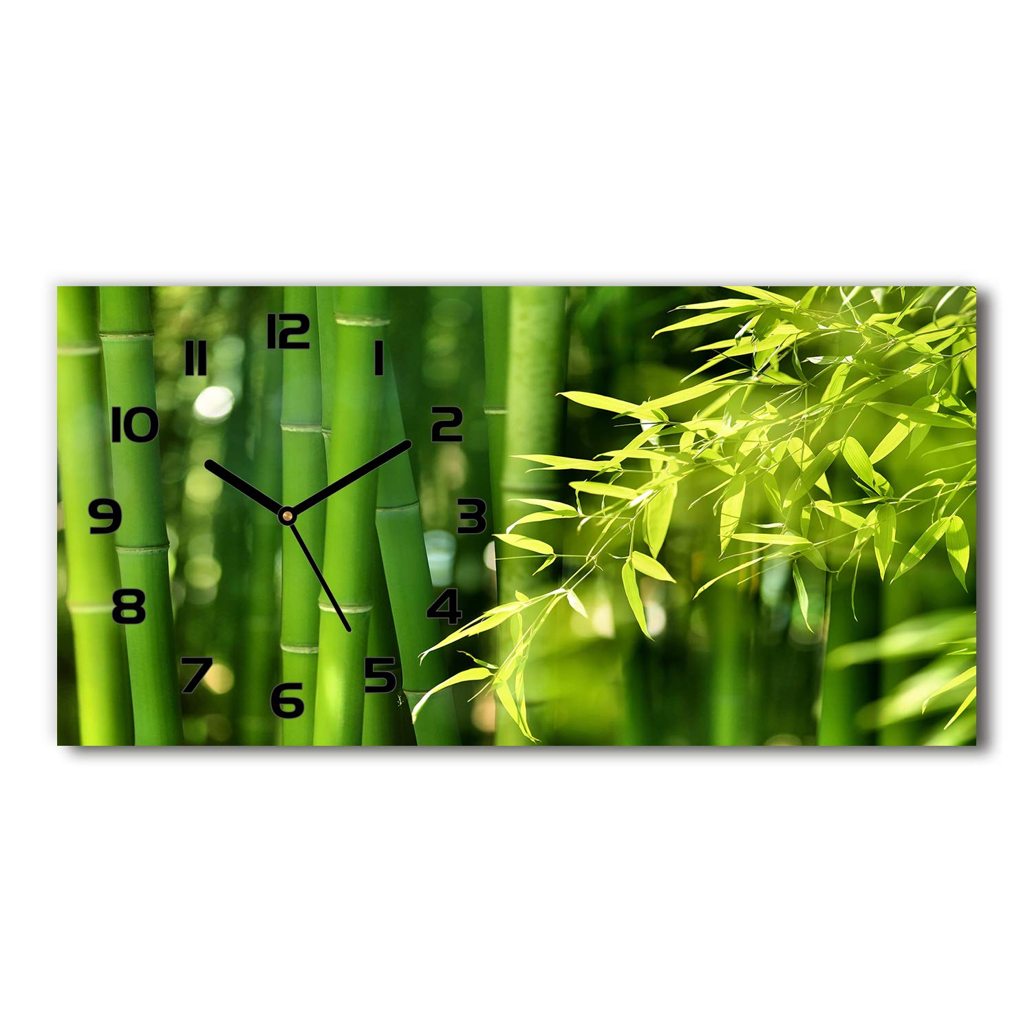 Horloge silencieuse salon Tulup en verre motif bambou noir pour décoration zen moderne