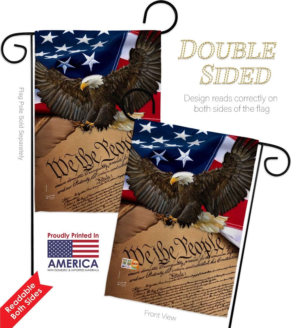 We the People Garden Flag Set Wall Holder Americana Star and Stripes Patriotism Independence Memorial United State American Official Small Gift Yard House Banner Double-Sided Made In USA 13 X 18.5