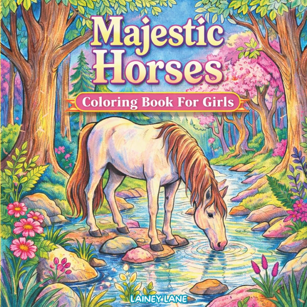 Majestic Horses Coloring Book For Girls: Cute Horses, Ponies, and Peaceful Scenes for Creative Girls Ages 4 and Up