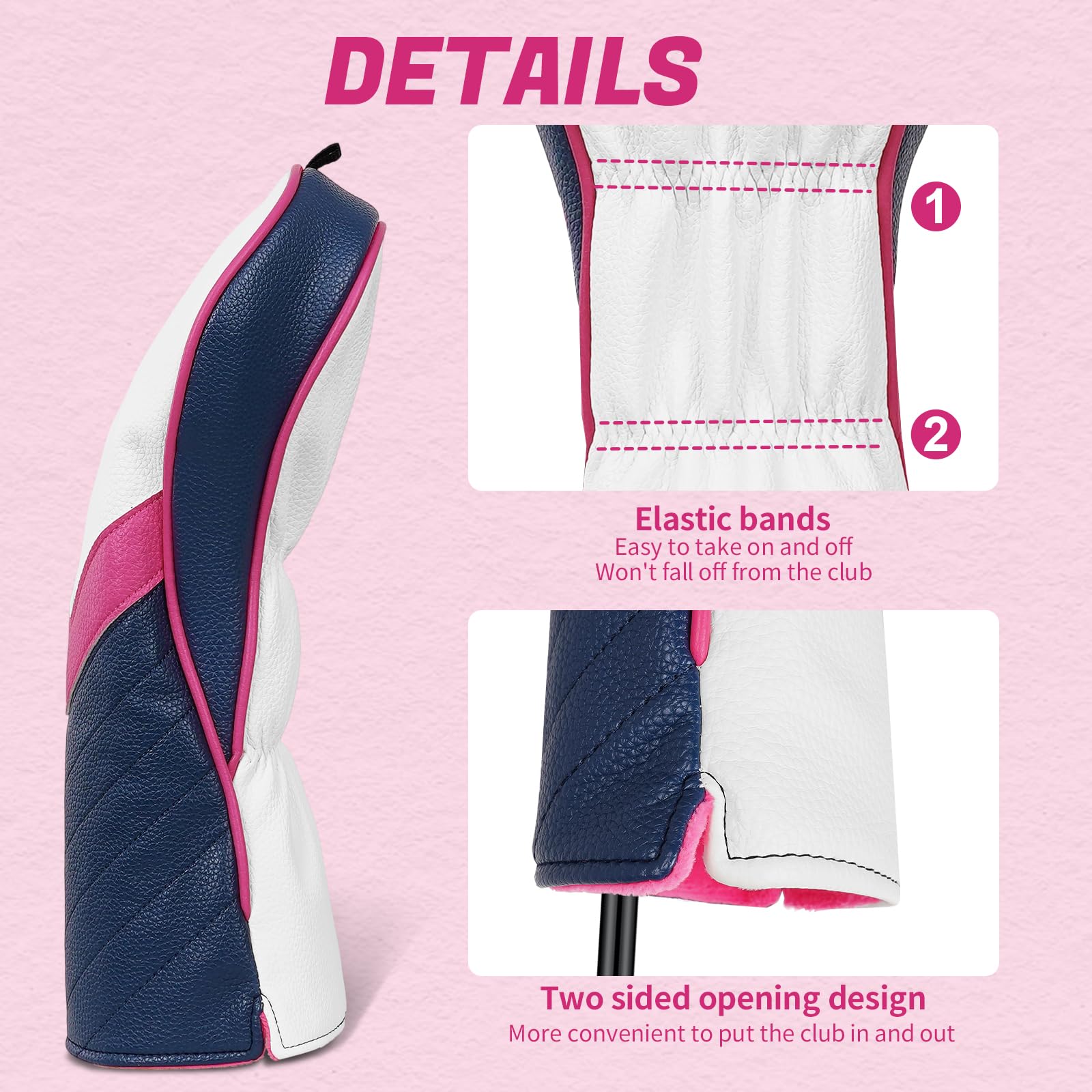 Fundas para cabeza de palo de golf de madera para conductor/Fairway/Hybrid/1FH blanco, rosa, azul, piel sintética