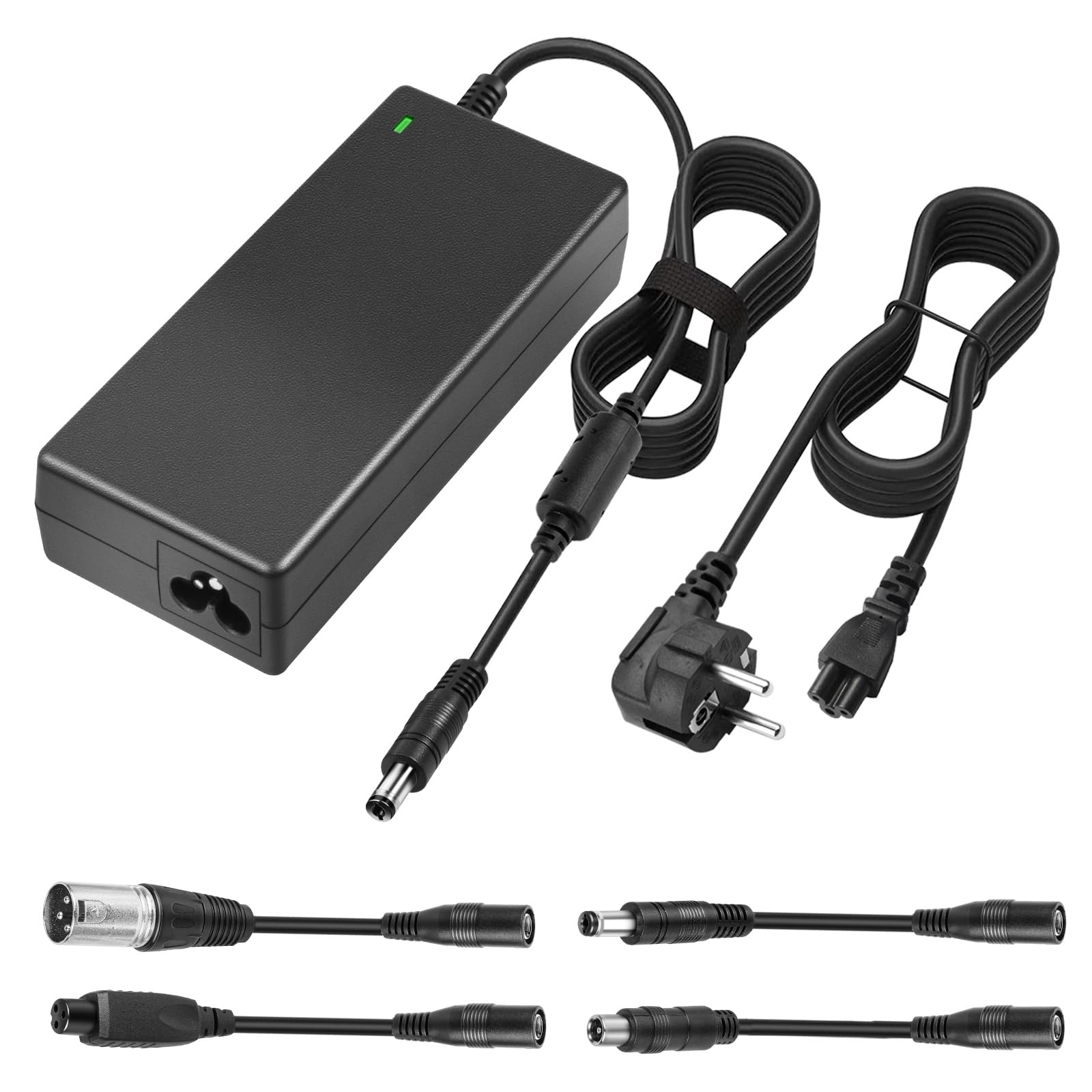 LabTEC Caricabatterie bici elettrica 42V 2A per 36V 2A 10S batteria Li-on Caricatore Monopattino, Adattatore bici Elettrica Hoverboard Scooter Ninebot Xiaomi 365 4 in 1 Universale Connettori
