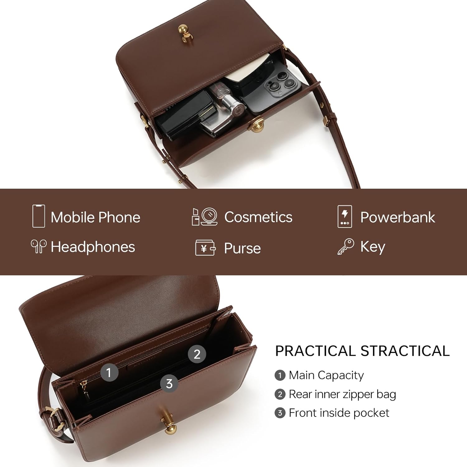 LA FESTIN Small Leather Purse Crossbody Bags For Women: Black Shoulder Handbags Crossbody Bag - Image 5