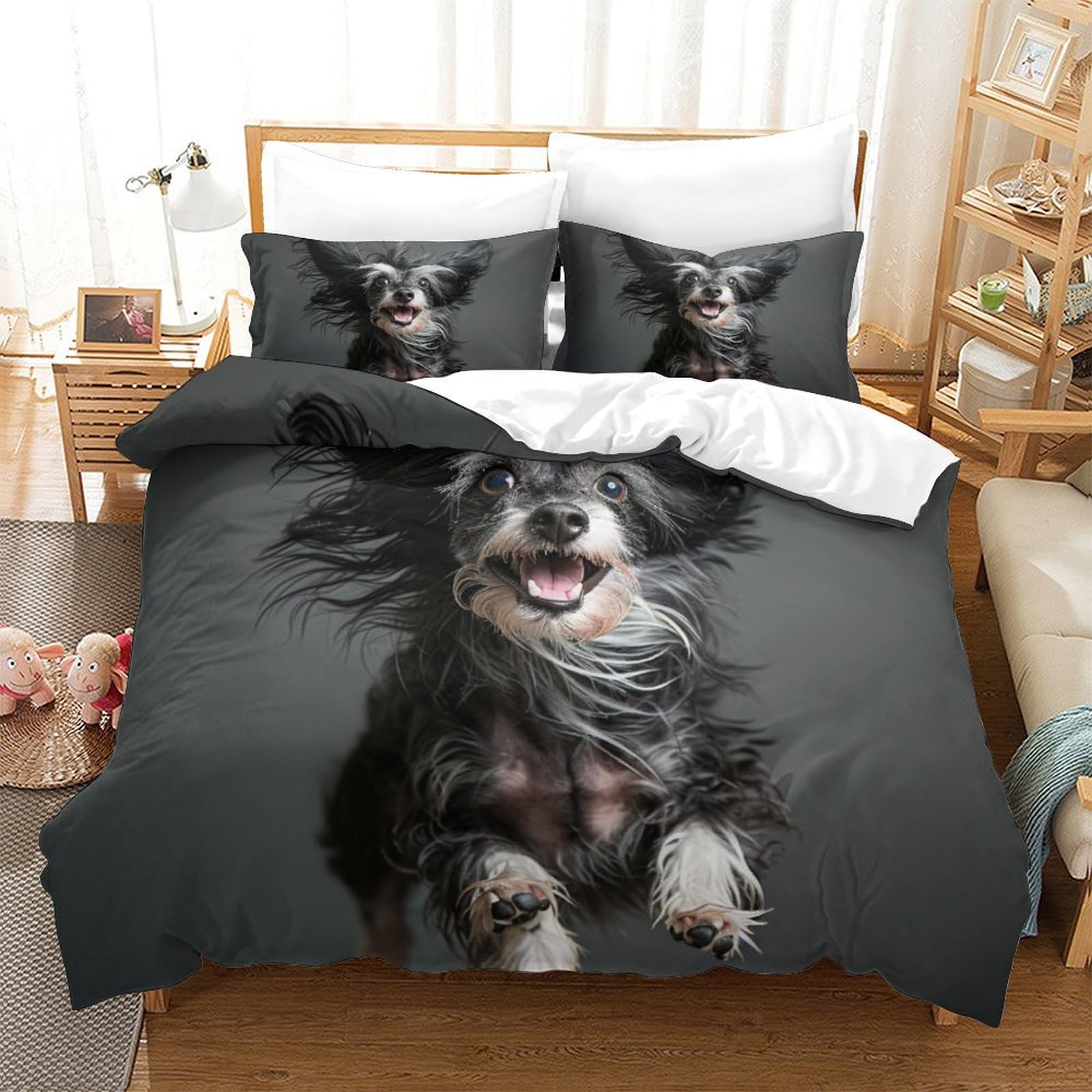 Ensemble de literie 3D motif chien lit 260x220cm pour chambre cocooning cosy