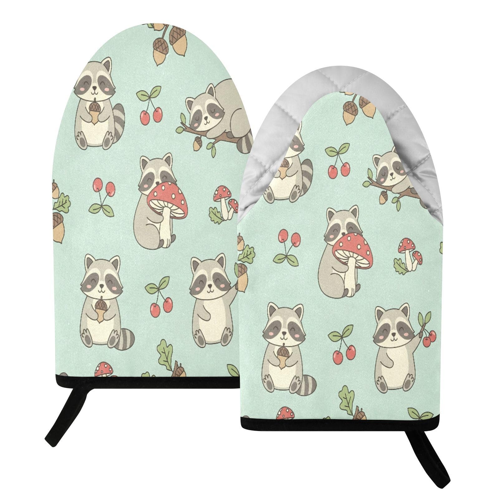 BURSTDDY Cartoon Raccoon Oven Mitt,Heat Resistant Kitchen Mitts for Cooking