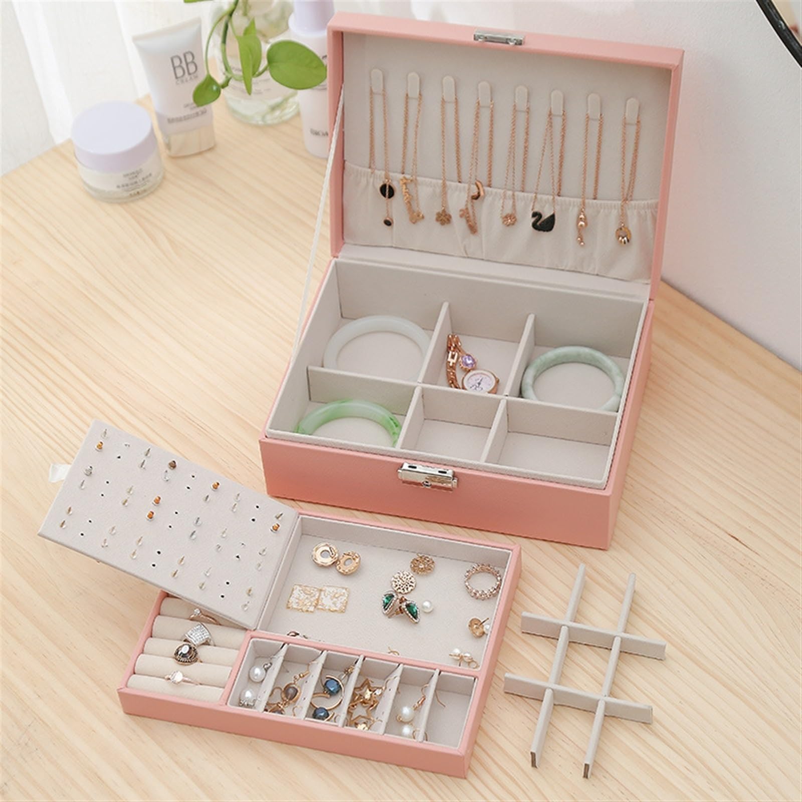 WZGWDC Schmuck-Organizer-Box, Leder-Schmuckkästchen für Mädchen, Schmuckschatulle