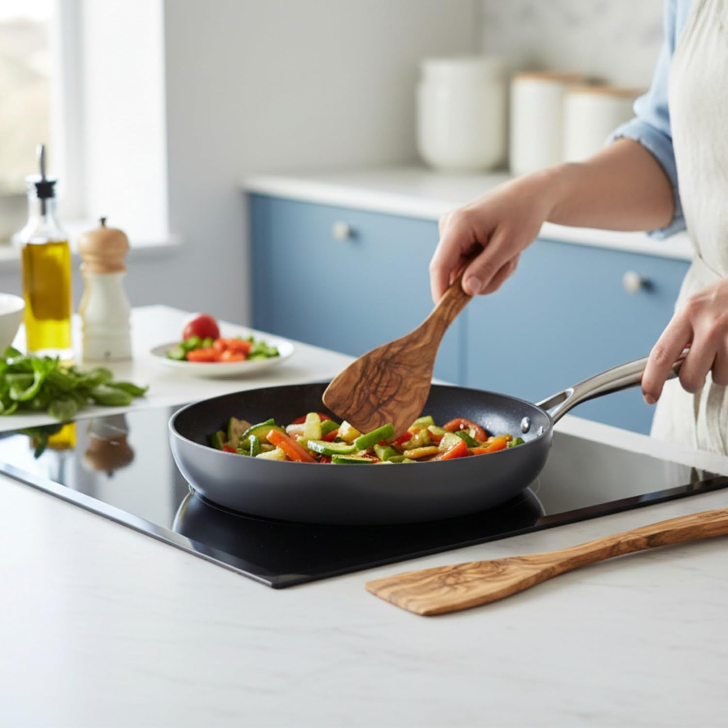 100% Olive Wood HAND MADE 5 Spoon Set | Ideal for Nonstick Cookware & Kitchen Utensils | Cooking, Baking & Serving | Eco-friendly & Handmade | 1 Spatulas & 4 Spoons (12-inches)…