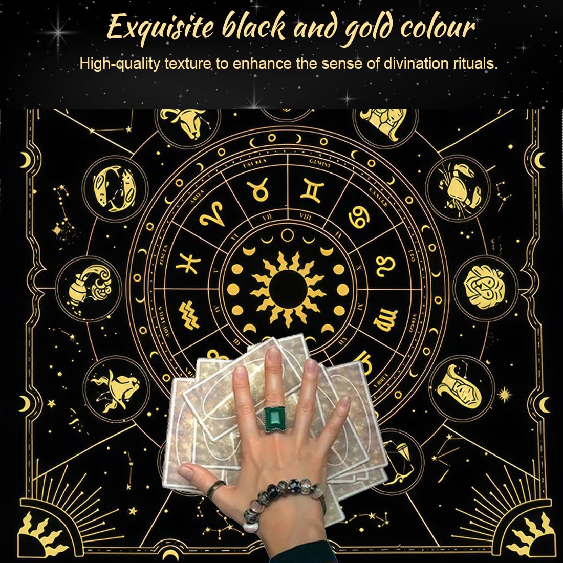 Tappeto Divinatorio e Sacchetto - Tovaglia per Carte Oracoli e Tarocchi - Panno d'Altare per Praticare Cartomanzia e Pendolino Esoterico(75 * 75cm)(una tovaglia + una borsa)