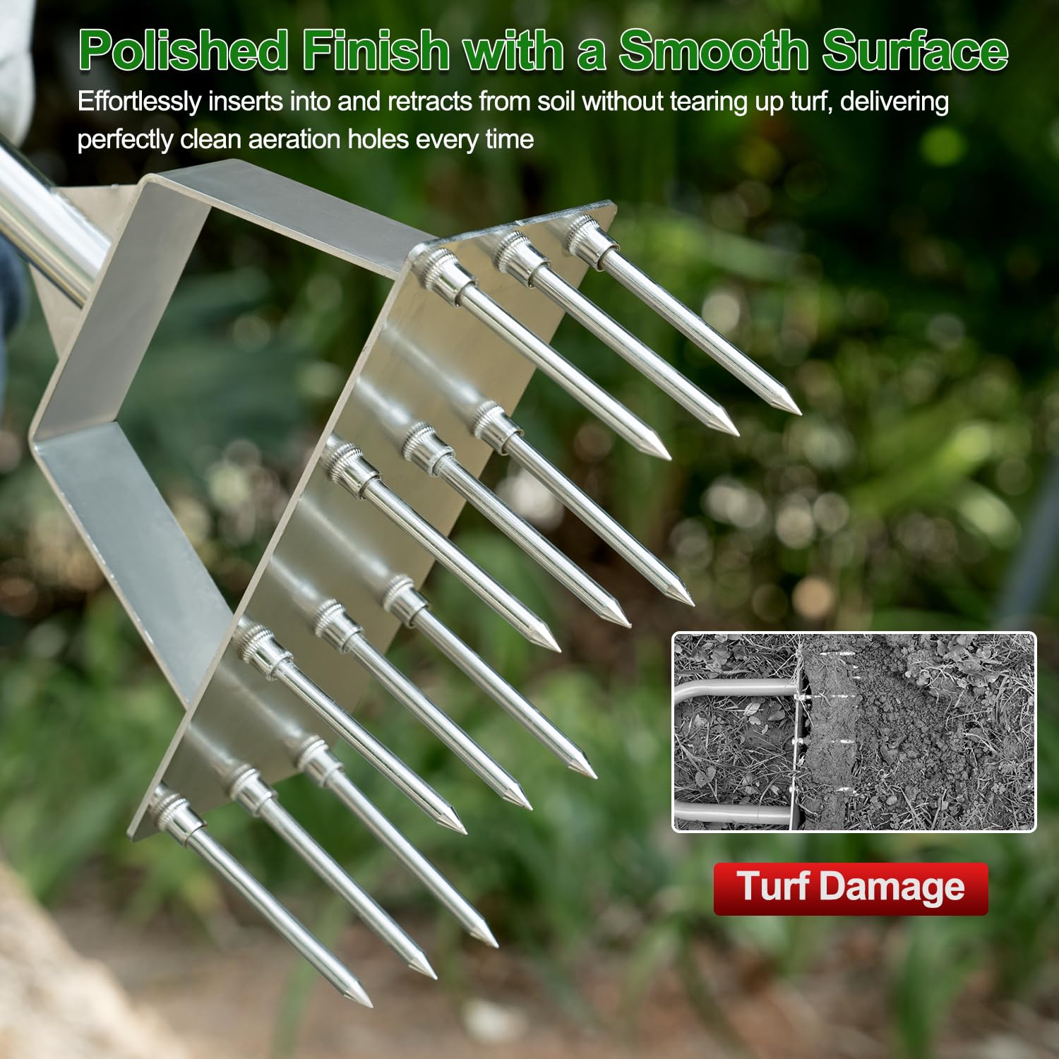 Rasenlüfter, Manueller Aerifizierer für Rasen mit 12 Spikes,Belüfter Werkzeuge für Rasenpflege und Verdichtete Böden, Langer Griff(99cm)