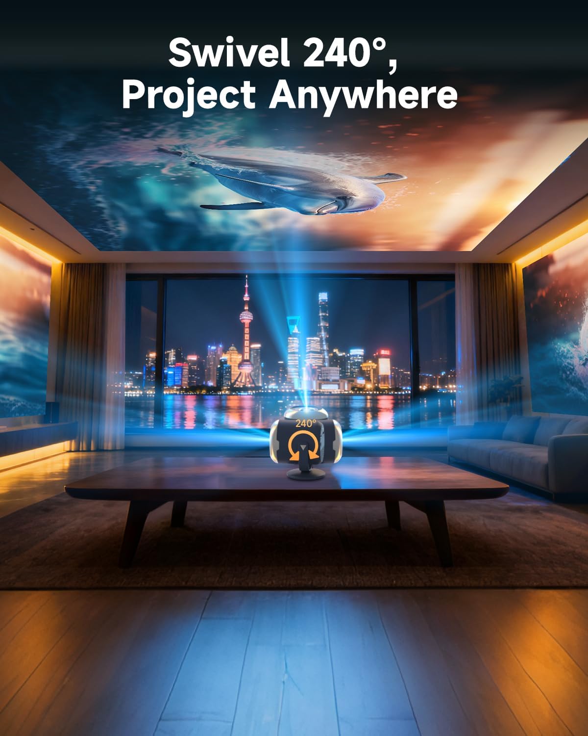 Mini Projector with WiFi and Bluetooth, Native 1080P 4K Support Portable Projectors for iPhone, Electric Focus and 180° Rotating, 170” Proyector for Home Theater, for Phone/HDMI/USB/TV Stick